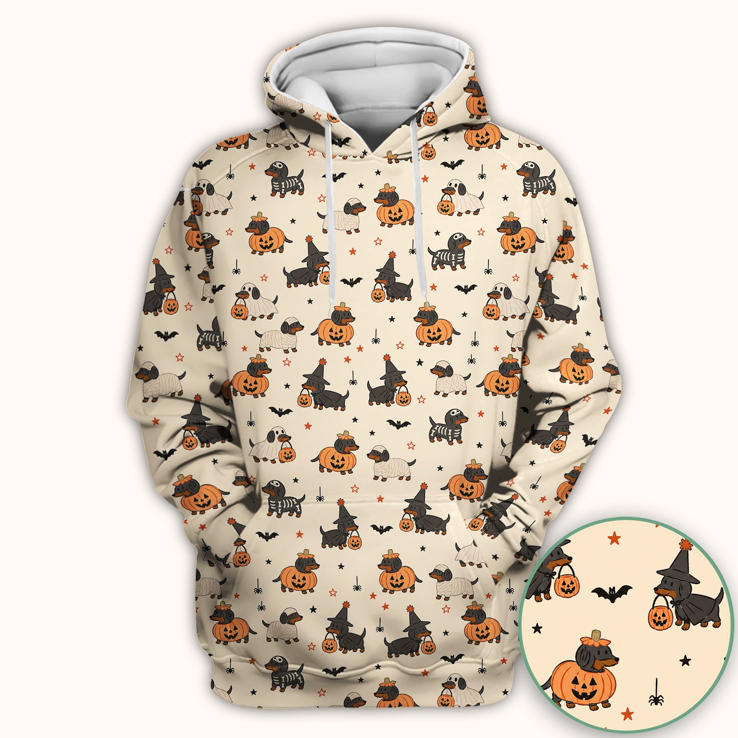 Halloween Dachshund Pattern Scrub Top, Comfortable Scrubs for Nurses