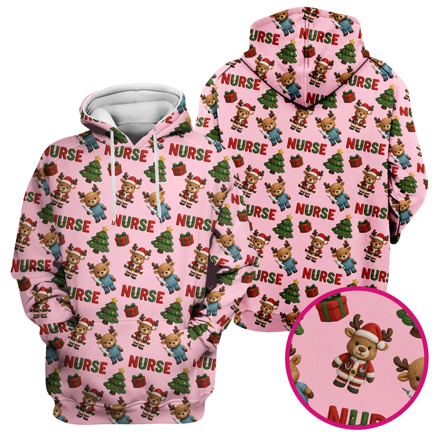 Reindeer Christmas Scrub Top, Cute Holiday Nurse Scrub Shirt, Festive Pattern Nursing Uniform