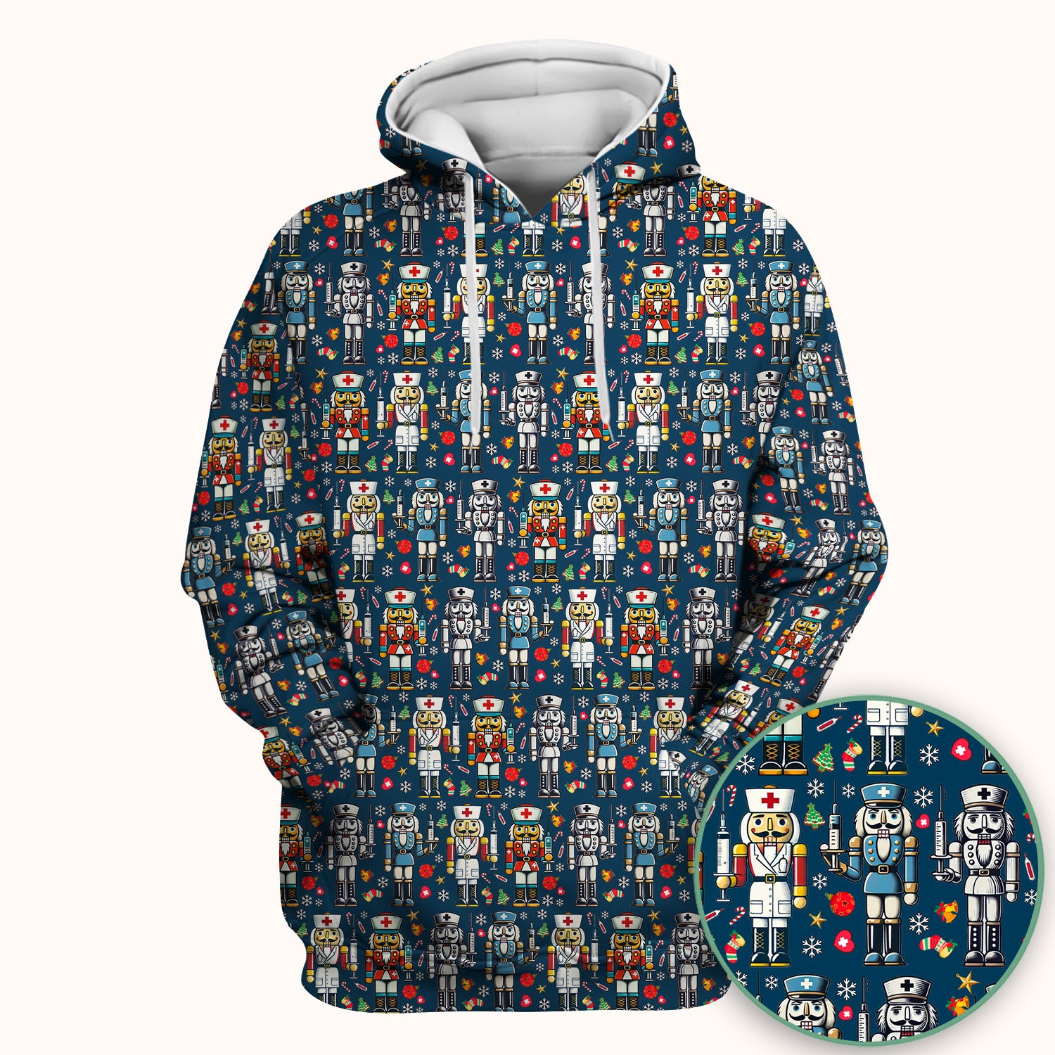 Funny Nutcracker Christmas Scrub Top – Cute Holiday Nurse Pattern Shirt – Festive Medical Uniform for RN, LPN, CNA, and Healthcare Workers