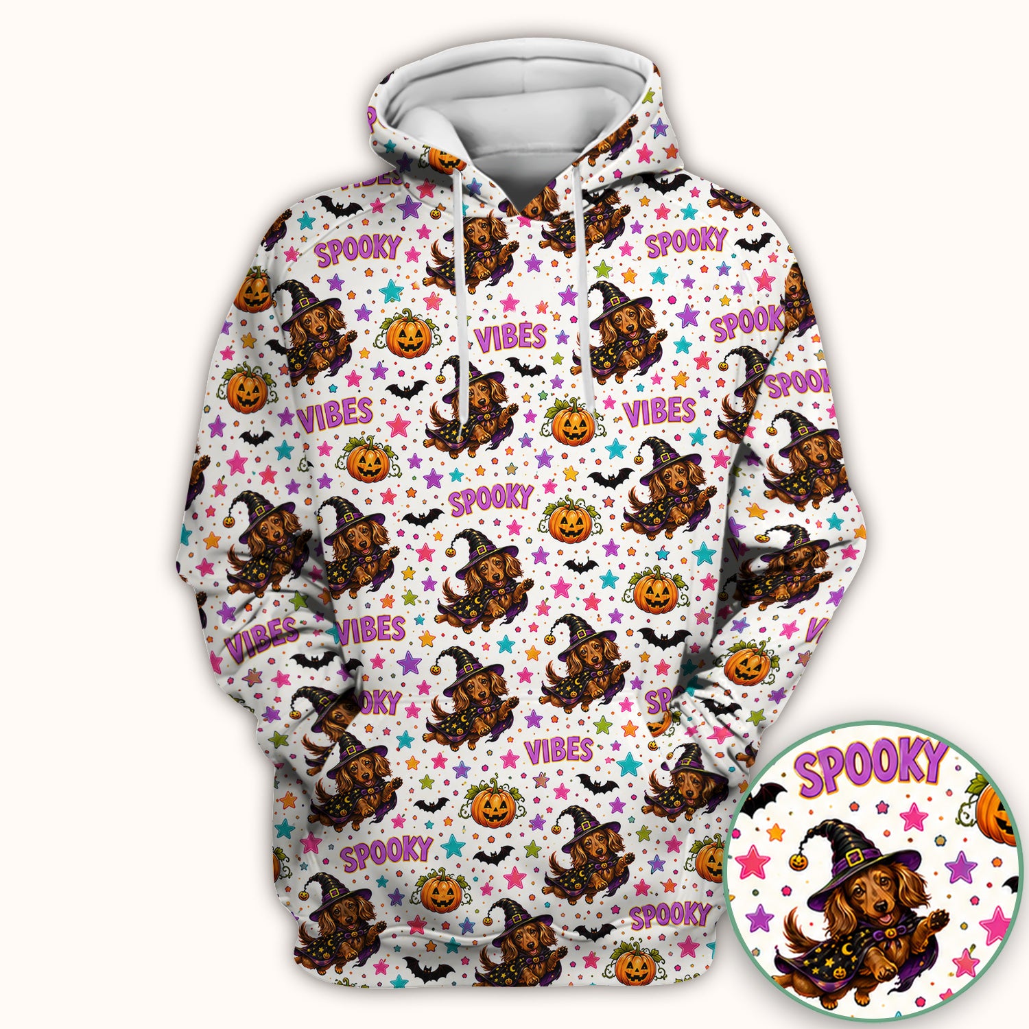 Spooky Dachshund Vibes Print Scrub Top, Comfortable Scrubs for Nurses