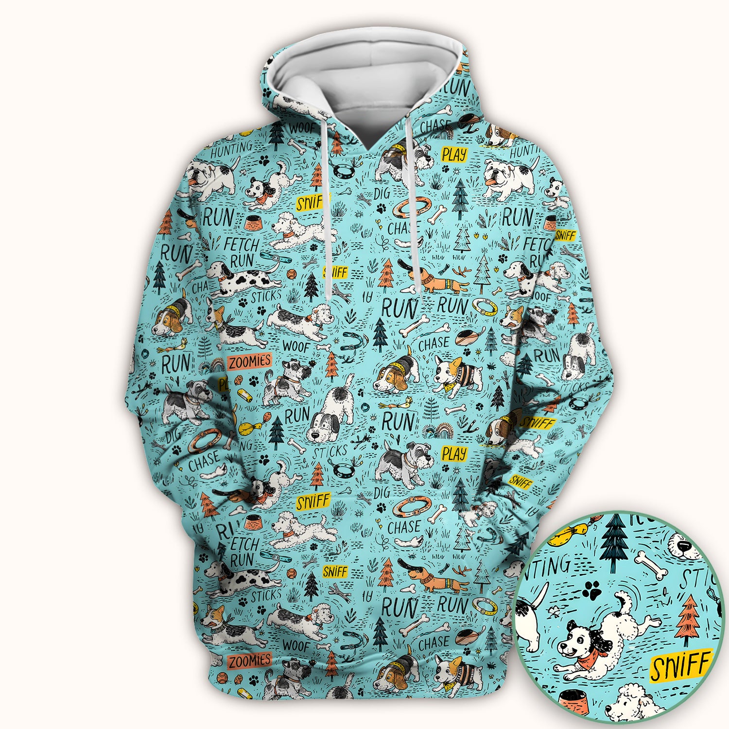 Playful Cartoon Puppy Adventure Pattern Scrub Top, Comfortable Scrubs for Nurses
