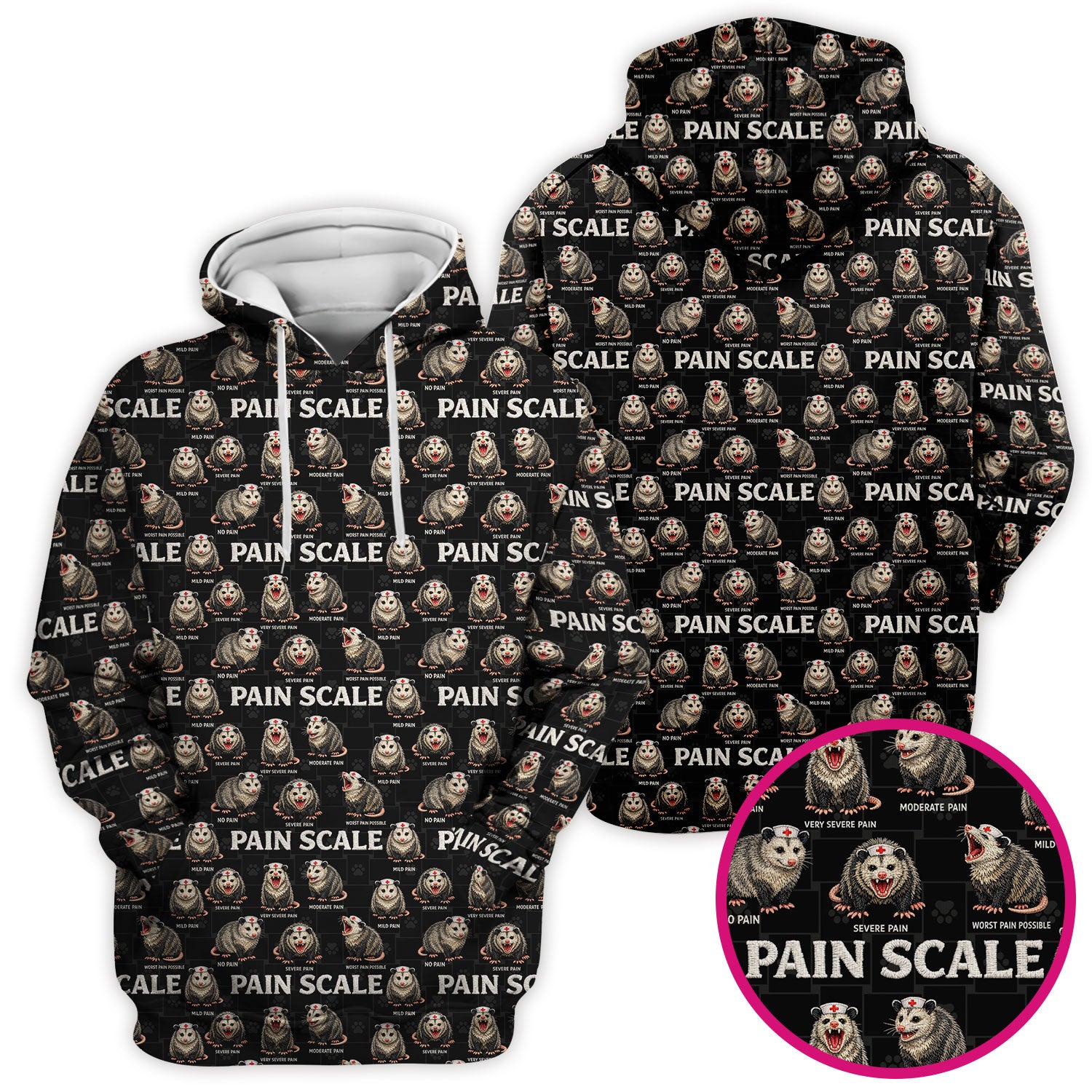 Edgy Possum Pain Scale Nurse Pattern Scrub Top, Comfortable Scrubs For Nurses