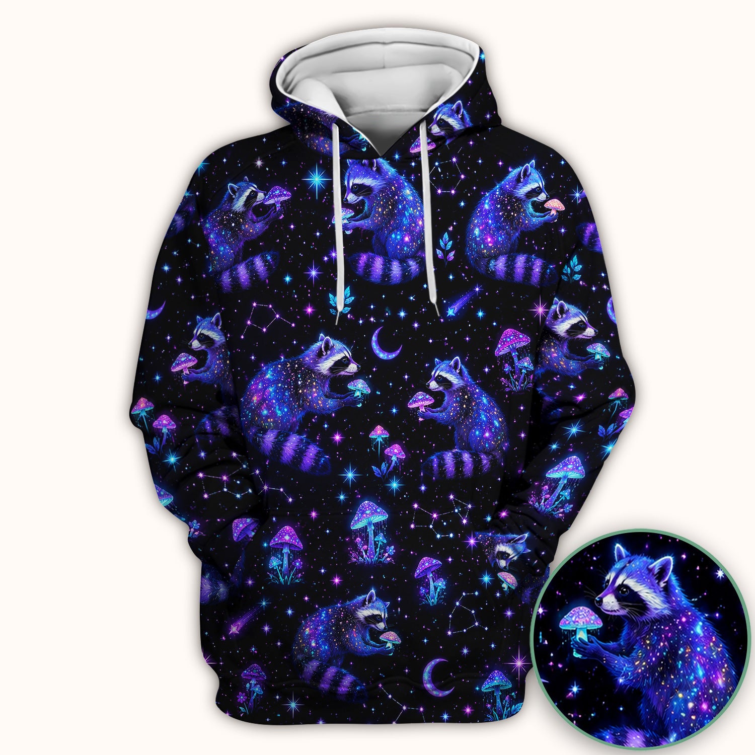 Galaxy Raccoon With Mushroom Night Scrub Top, Comfortable Scrubs for Nurses