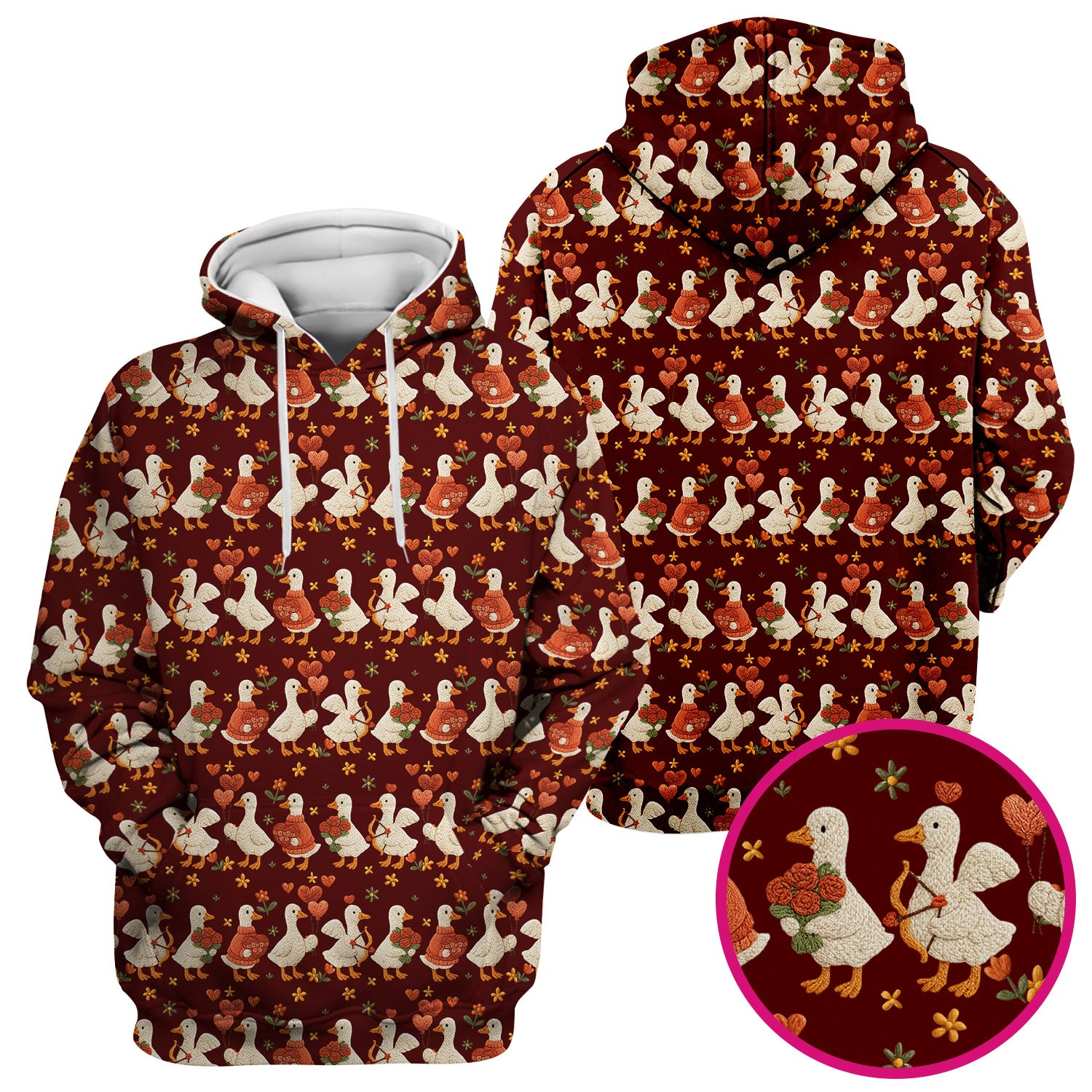 Cute Goose Nurse Scrub Top, Valentine Farm Medical Pattern Shirt, Breathable Fabrics Nursing Uniform