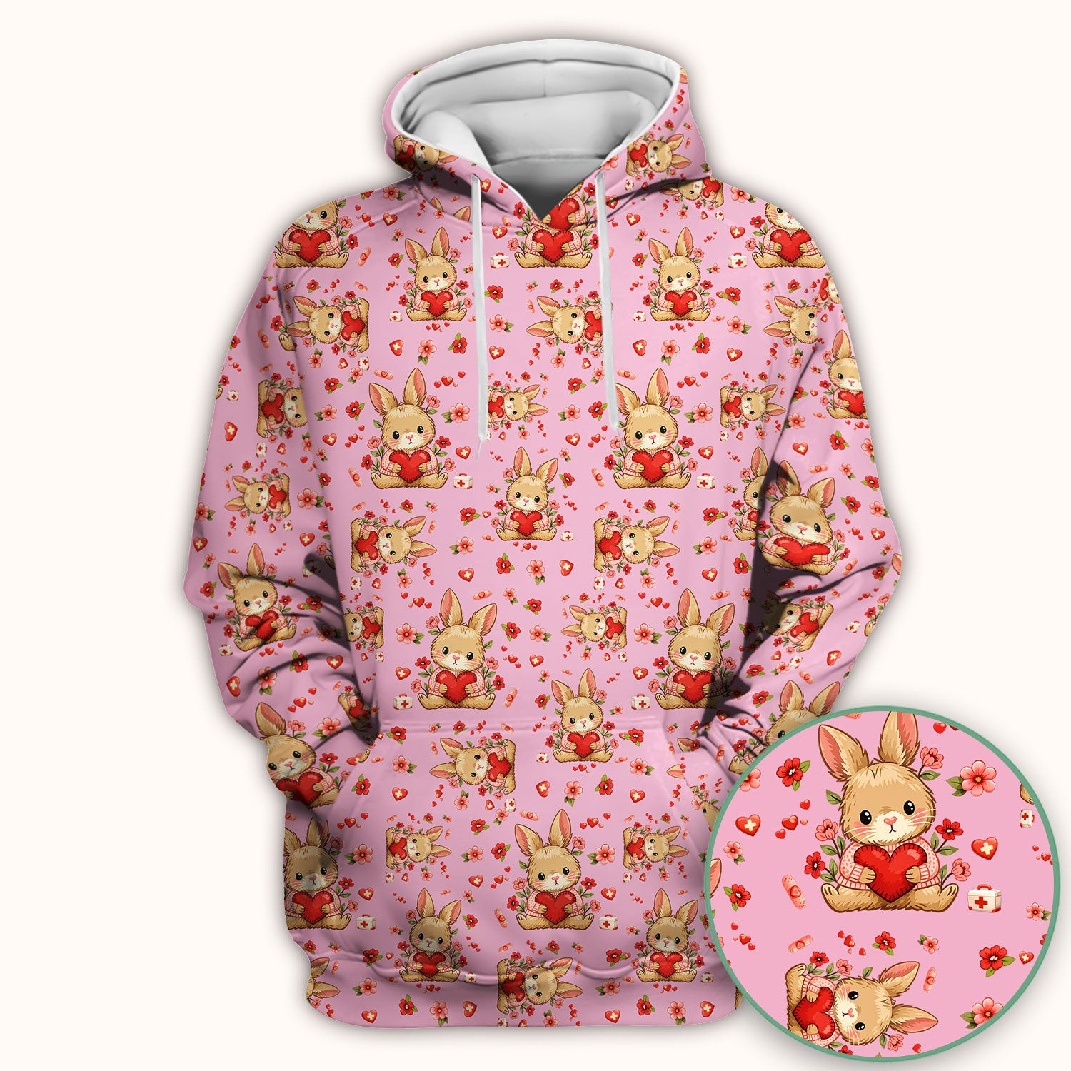 Adorable Bunny Heart Healthcare Design Scrub Top, Comfortable Scrubs for Nurses, Easter