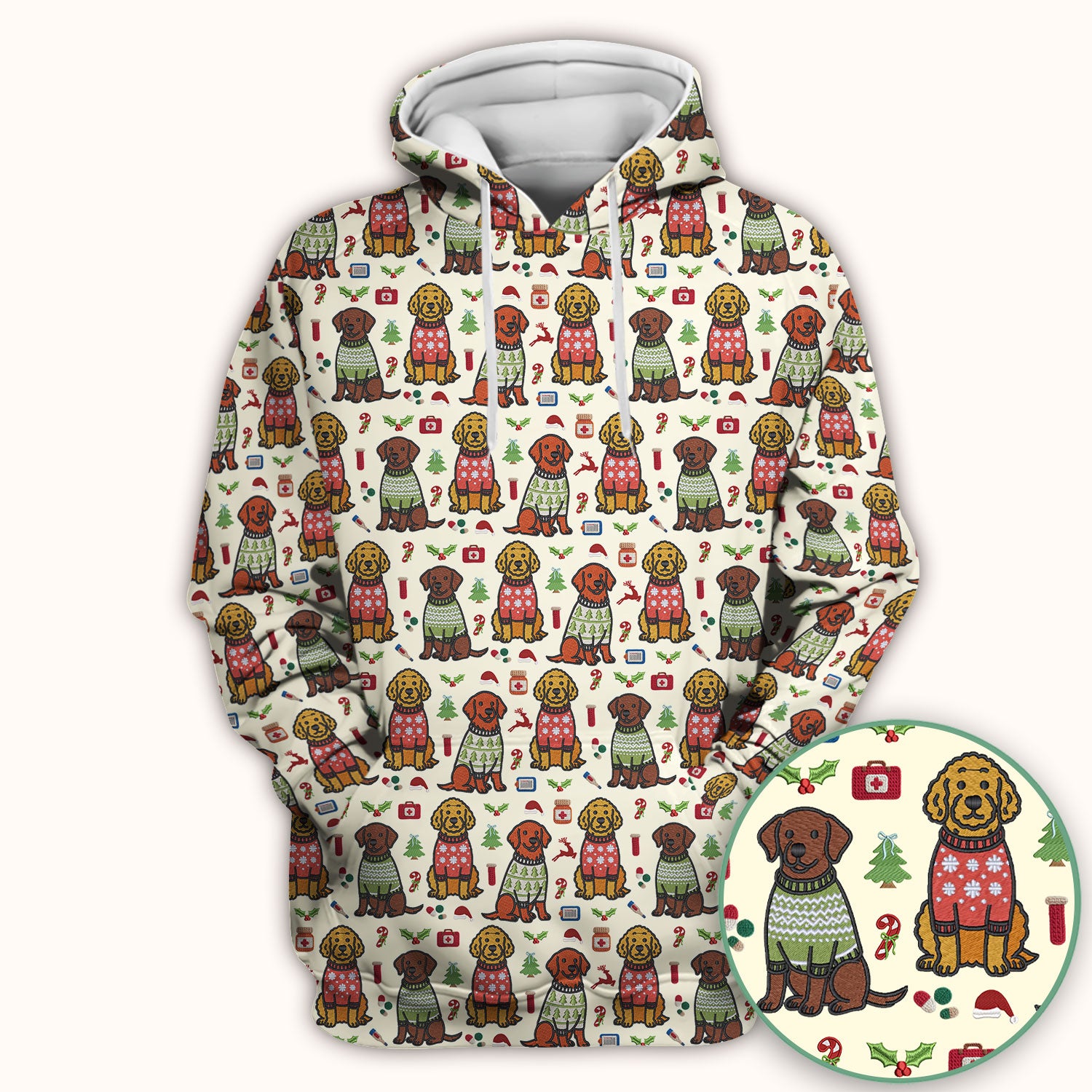 Golden Retriever Christmas Scrub Top, Cute Holiday Dog Nurse Pattern Shirt, Breathable Fabrics Nursing Uniform