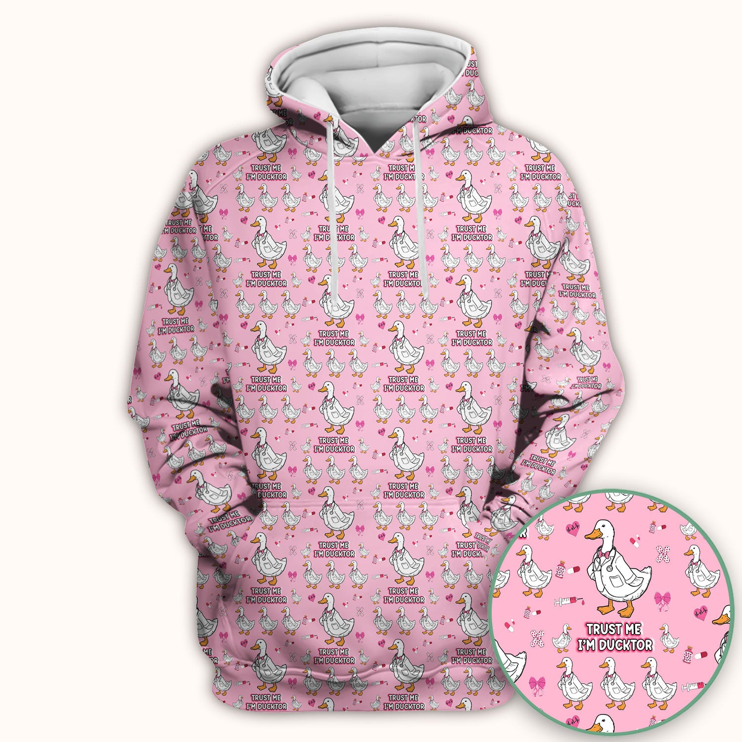 Trust Me I'm Ducktor Scrub Top, Funny Duck Pattern Scrub Shirt, Breathable Fabrics Nursing Uniform For Women