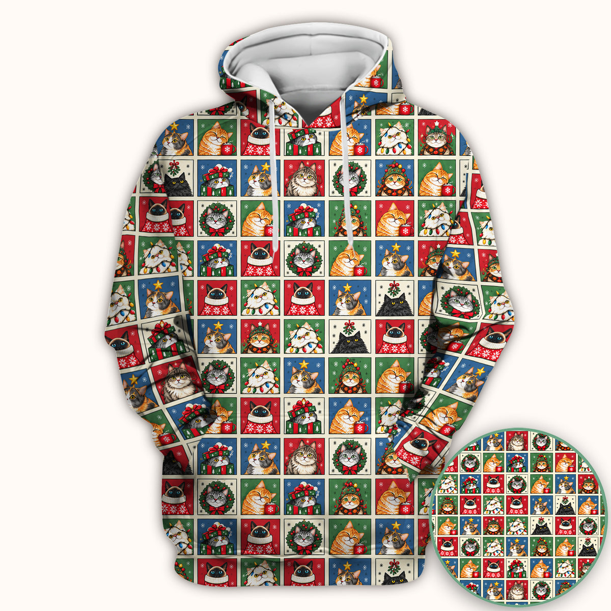 Cute Christmas Cat Patchwork Scrub Top, Comfortable Scrubs for Nurses