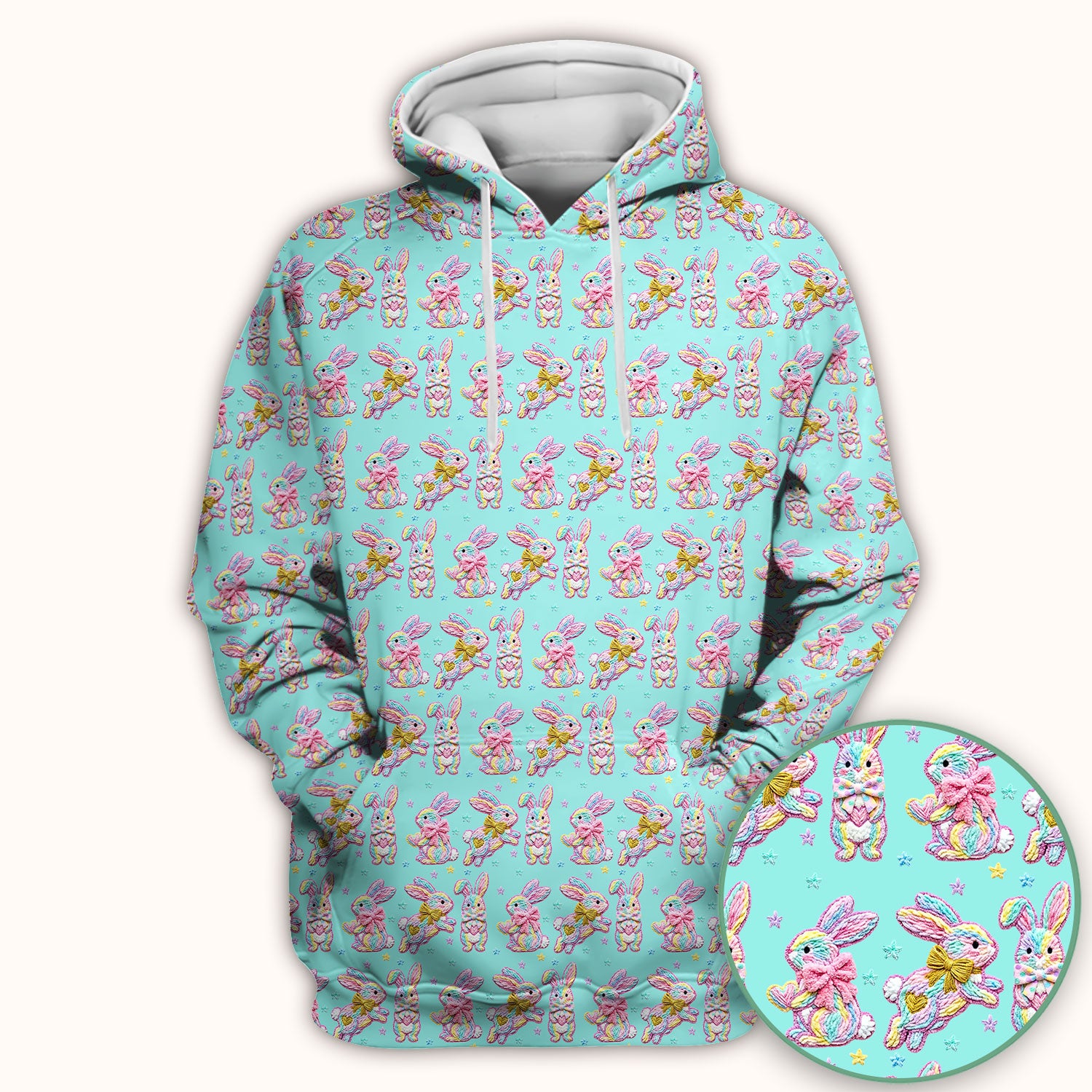 Cartoon Bunny All Over Print Scrub Top, Comfortable Scrubs for Nurses, Easter