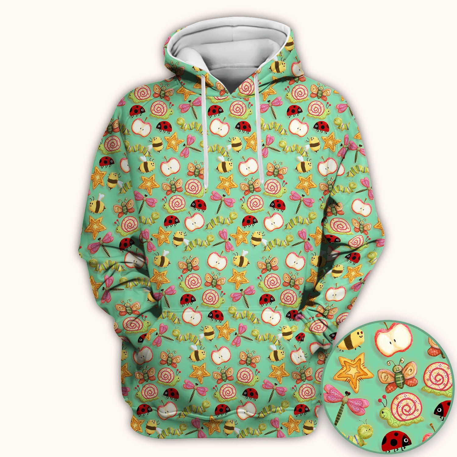 Cute Nurse Snail Ladybug Caterpillar Apple Garden Pattern Scrub Top, Breathable Fabrics Nursing Uniform