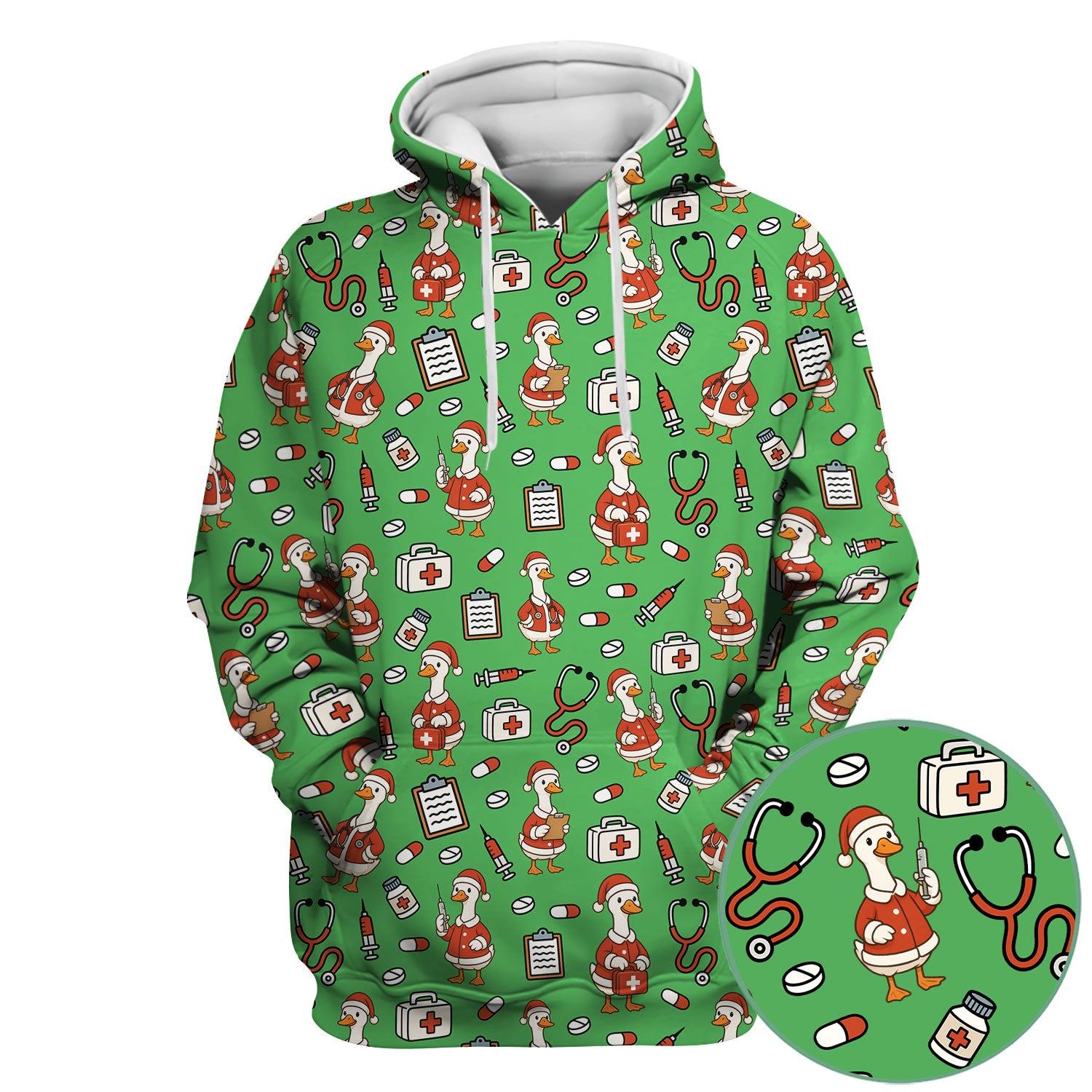 Santa Duck Nurse Scrubs - Christmas Print Medical Shirt for Women Men - Funny Holiday Scrub Top for RN CNA Doctor, Cute Xmas Gift