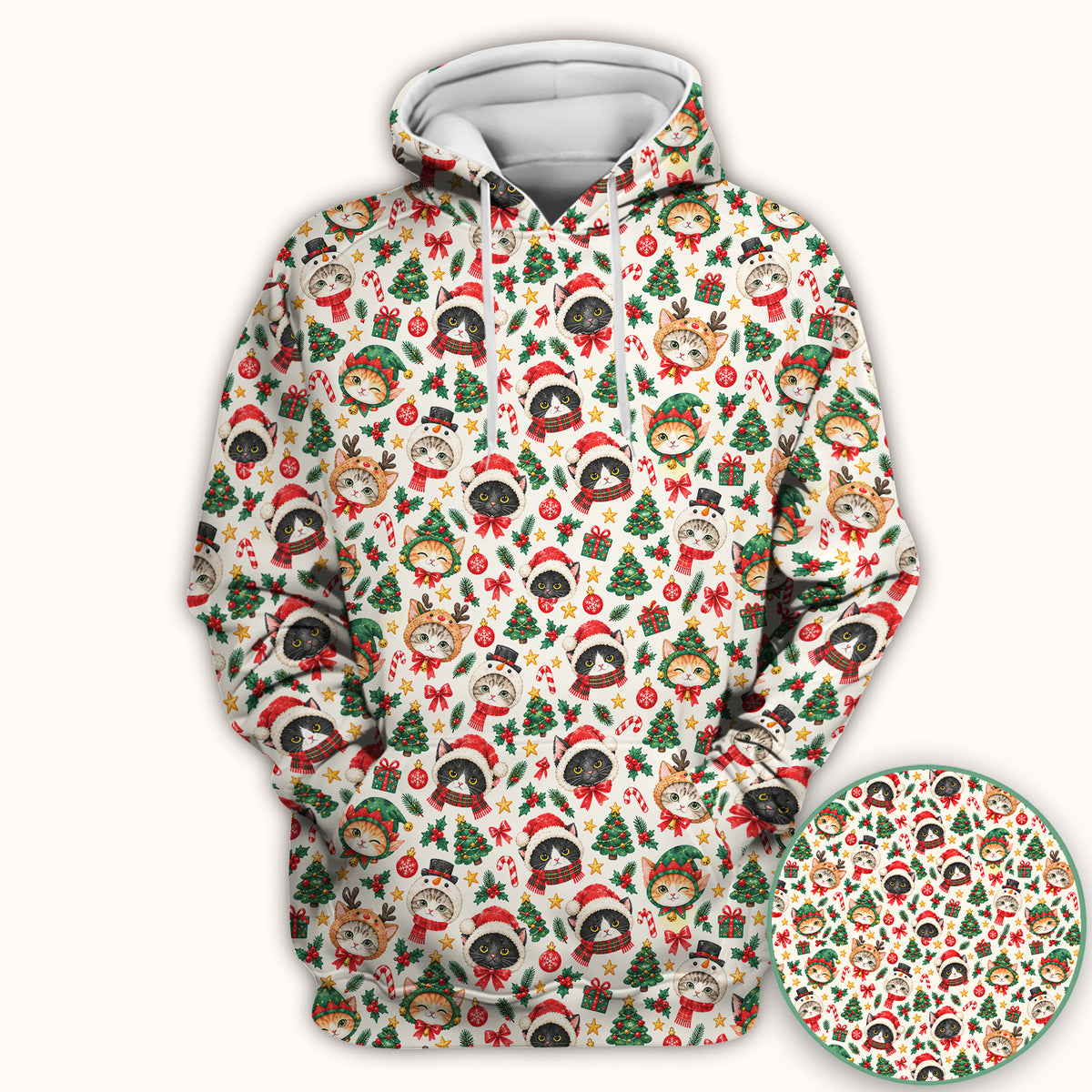 Christmas Cats And Trees Pattern Scrub Top, Comfortable Scrubs for Nurses