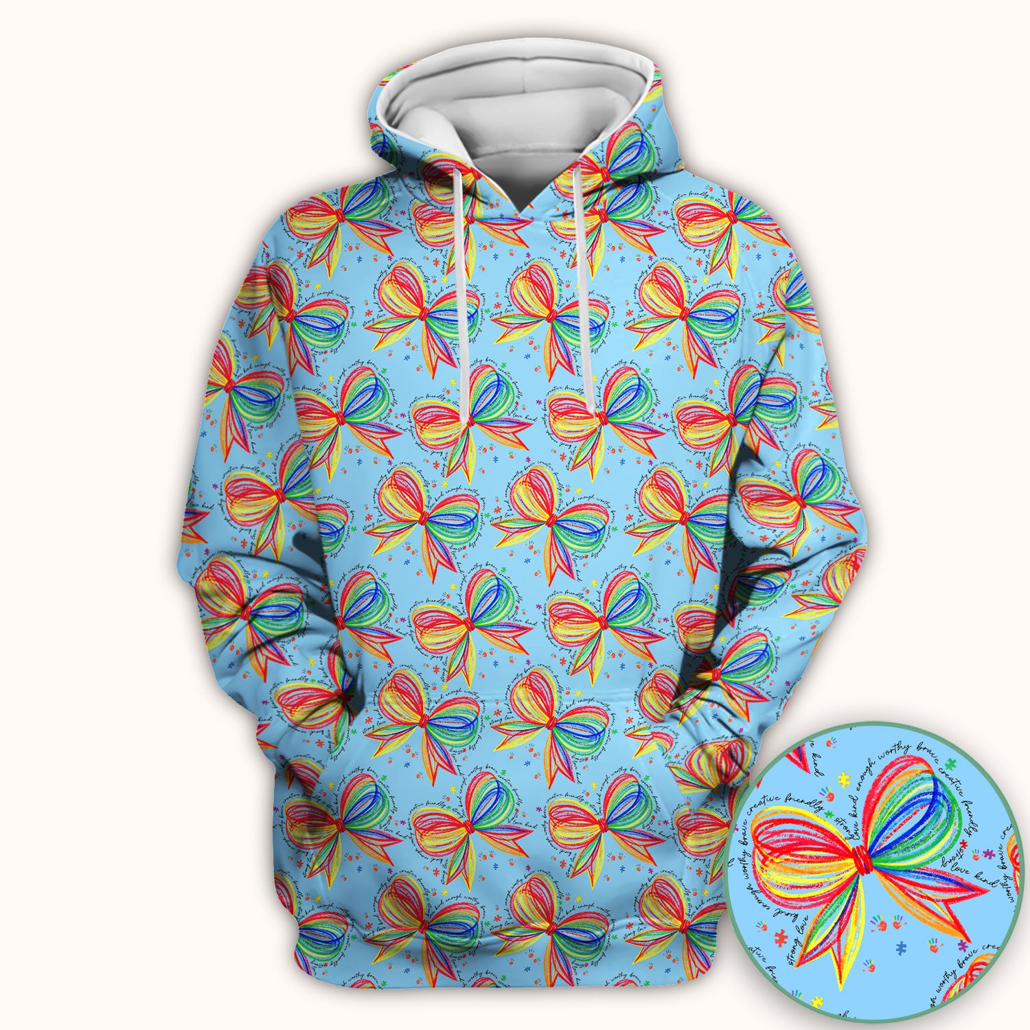 Colorful Rainbow Bow Pattern Scrub Top, Comfortable Scrubs for Nurses