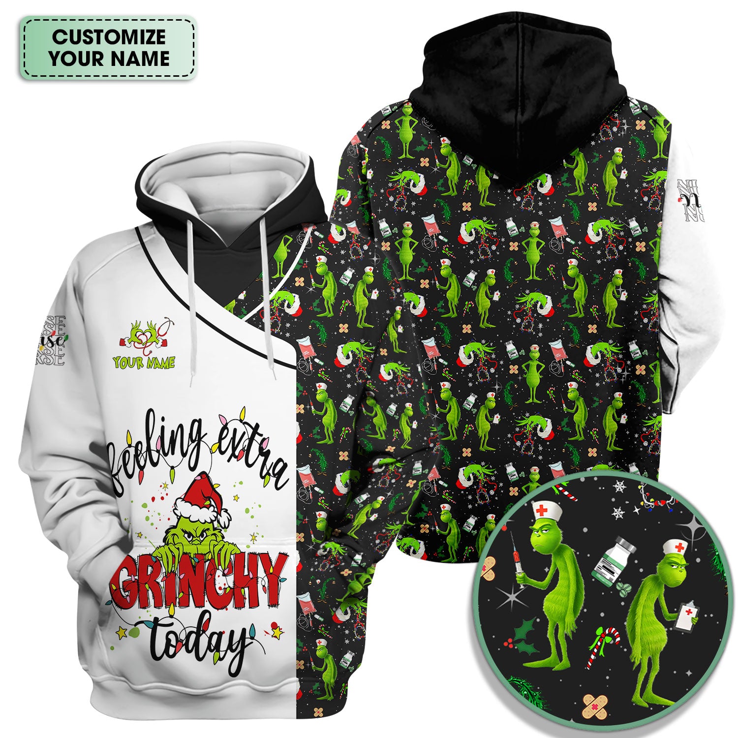 Custom Grinch Nurse Scrub Top Multi Color - Feeling Extra Grinchy Today Christmas Scrub Shirt - Funny Holiday Nursing Workwear