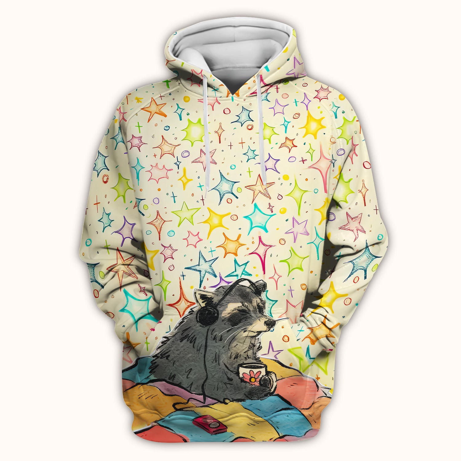 Chill Raccoon Starry Music Pattern Scrub Top, Comfortable Scrubs for Nurses