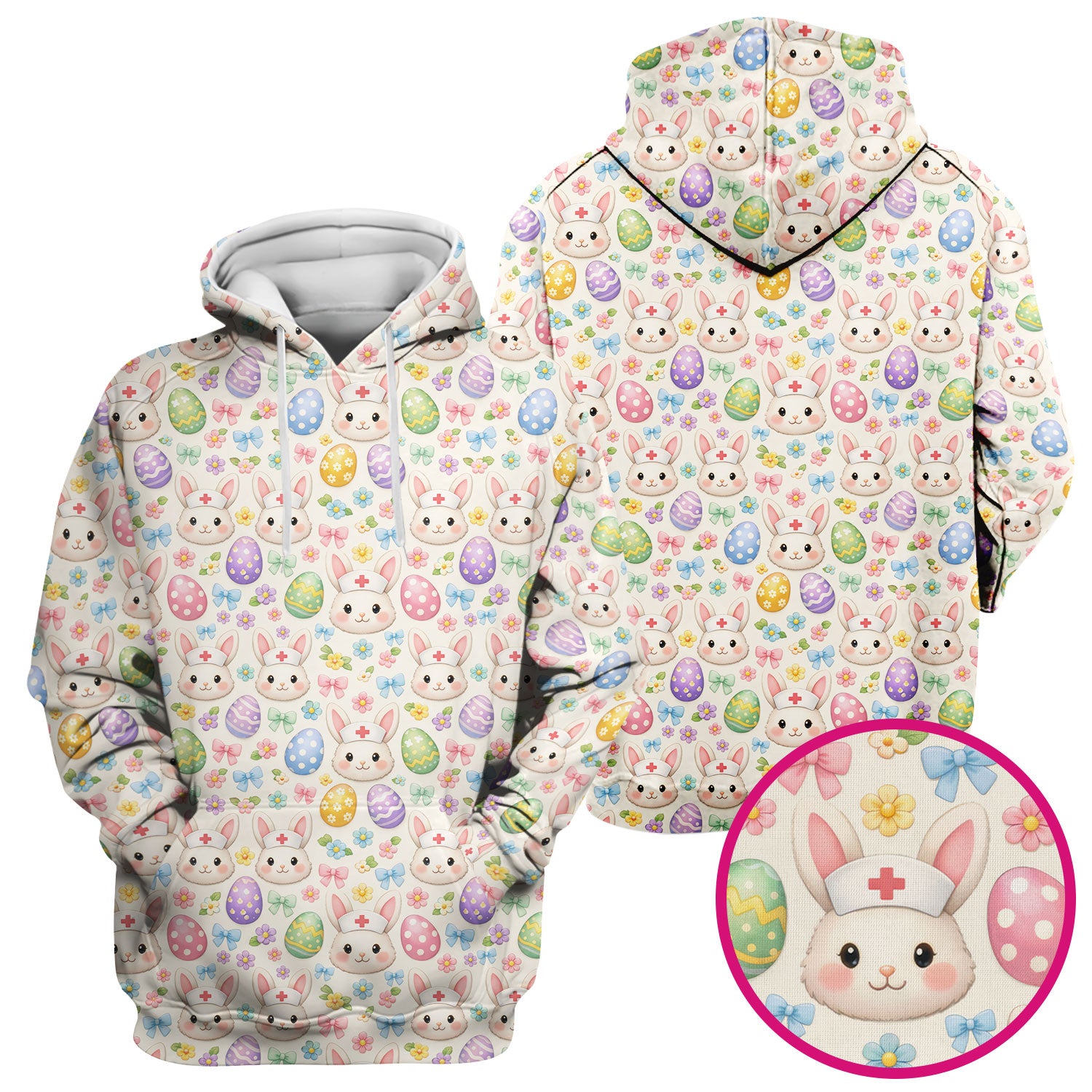 Cute Easter Nurse Bunny Egg Scrub Top, Breathable Fabrics Nursing Uniform