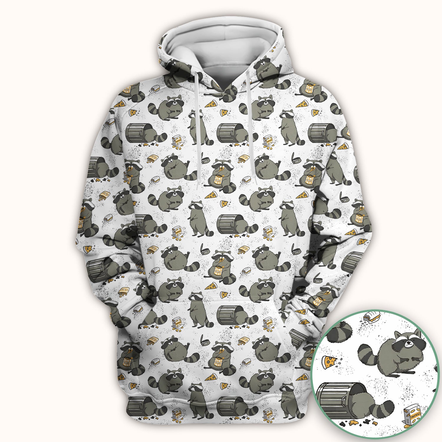 Raccoon Snack And Trash Can Pattern Scrub Top, Breathable Fabrics Nursing Uniform