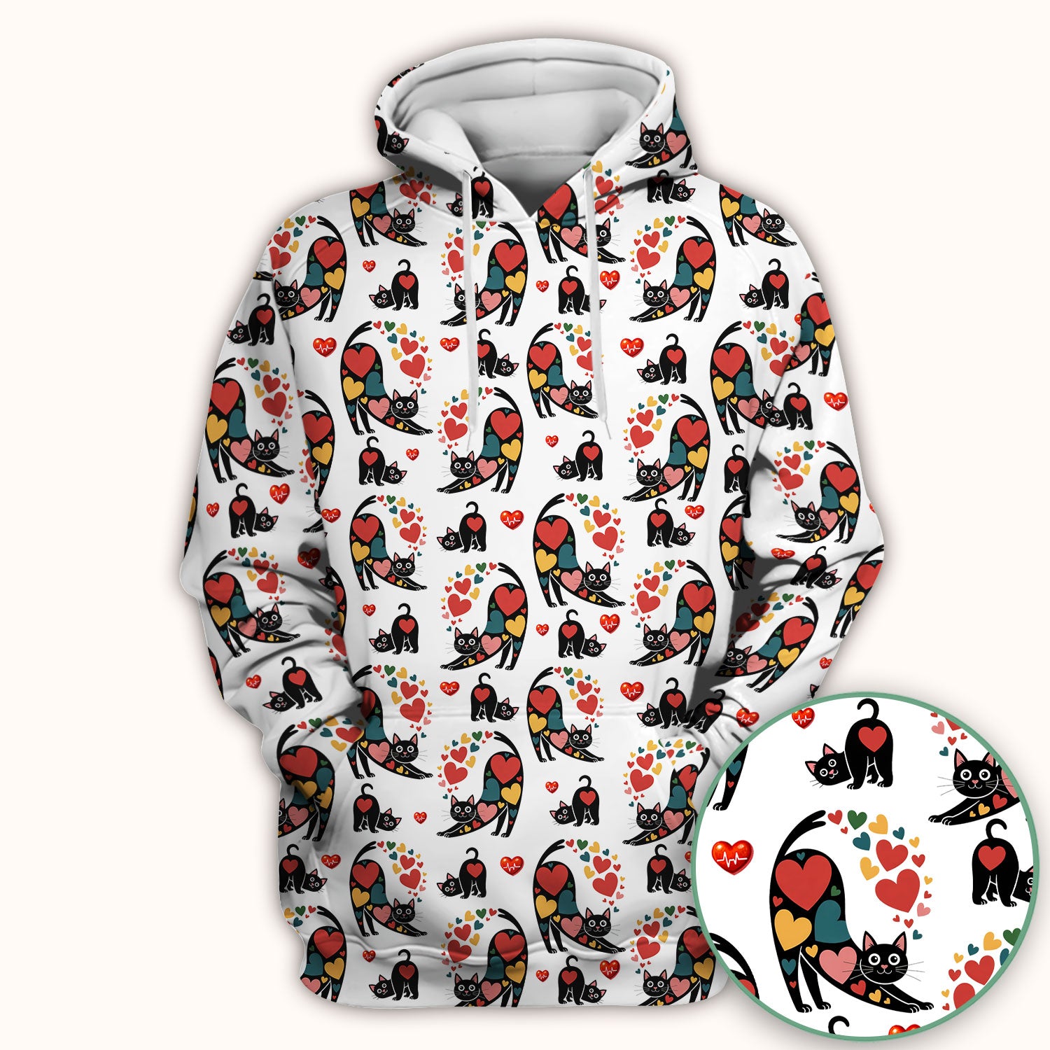 Playful Cat Valentine Heart Print Nurse Scrub Top, Comfortable Scrubs for Nurses