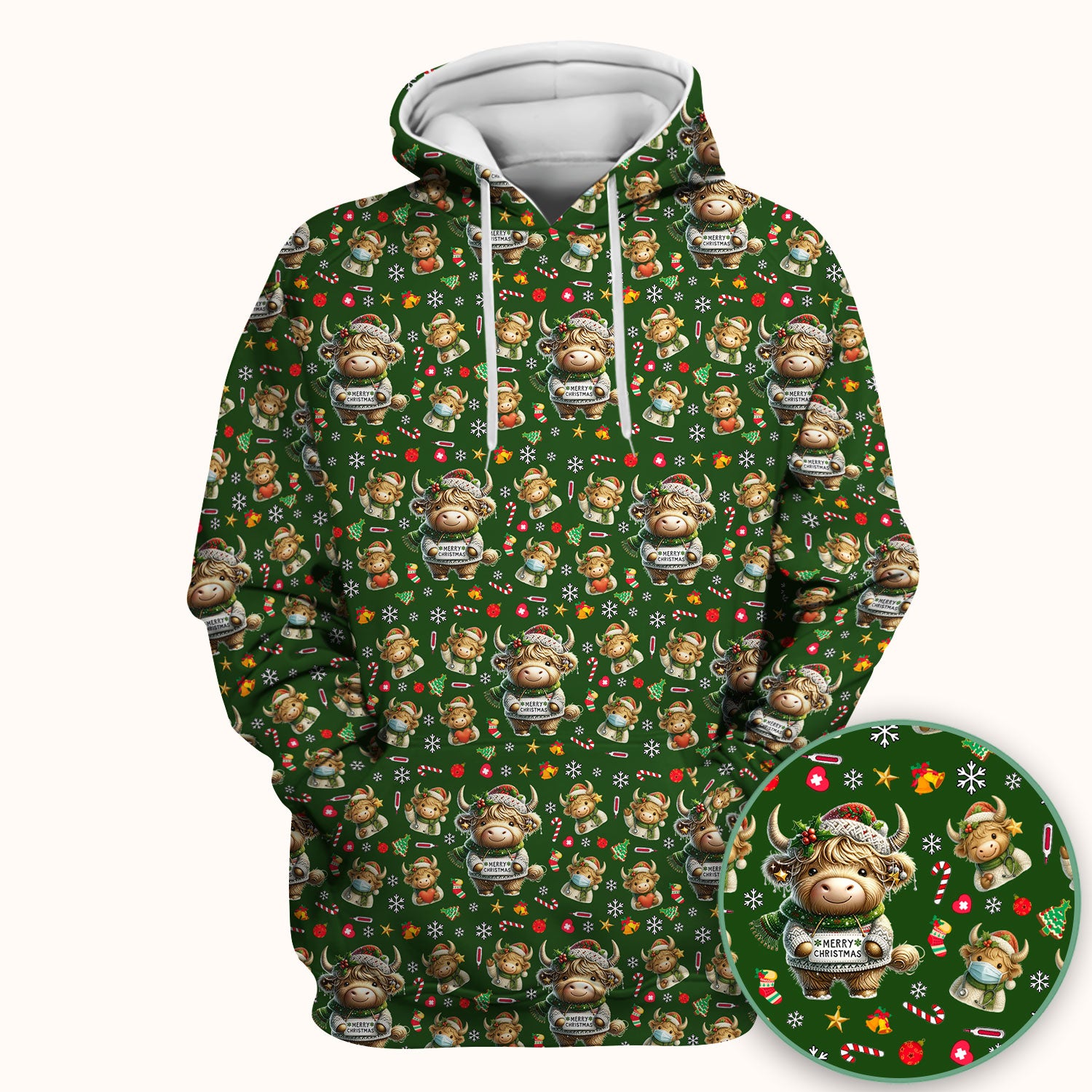 Highland Cow Christmas Scrub Top, Festive Cow Nurse Shirt With Holiday Pattern, Cute Medical Uniform For Women