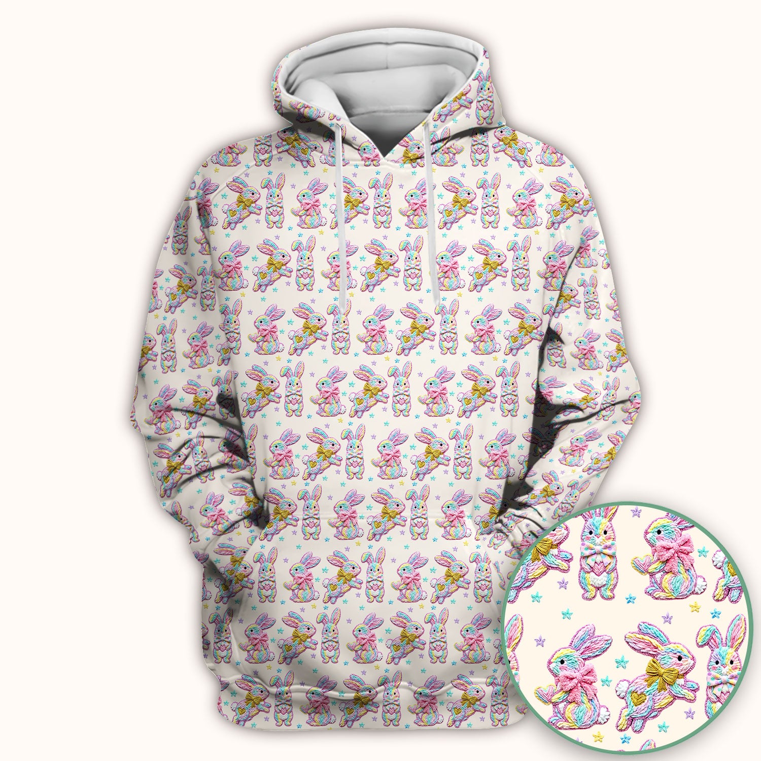 Cartoon Bunny All Over Print Scrub Top, Comfortable Scrubs for Nurses, Easter