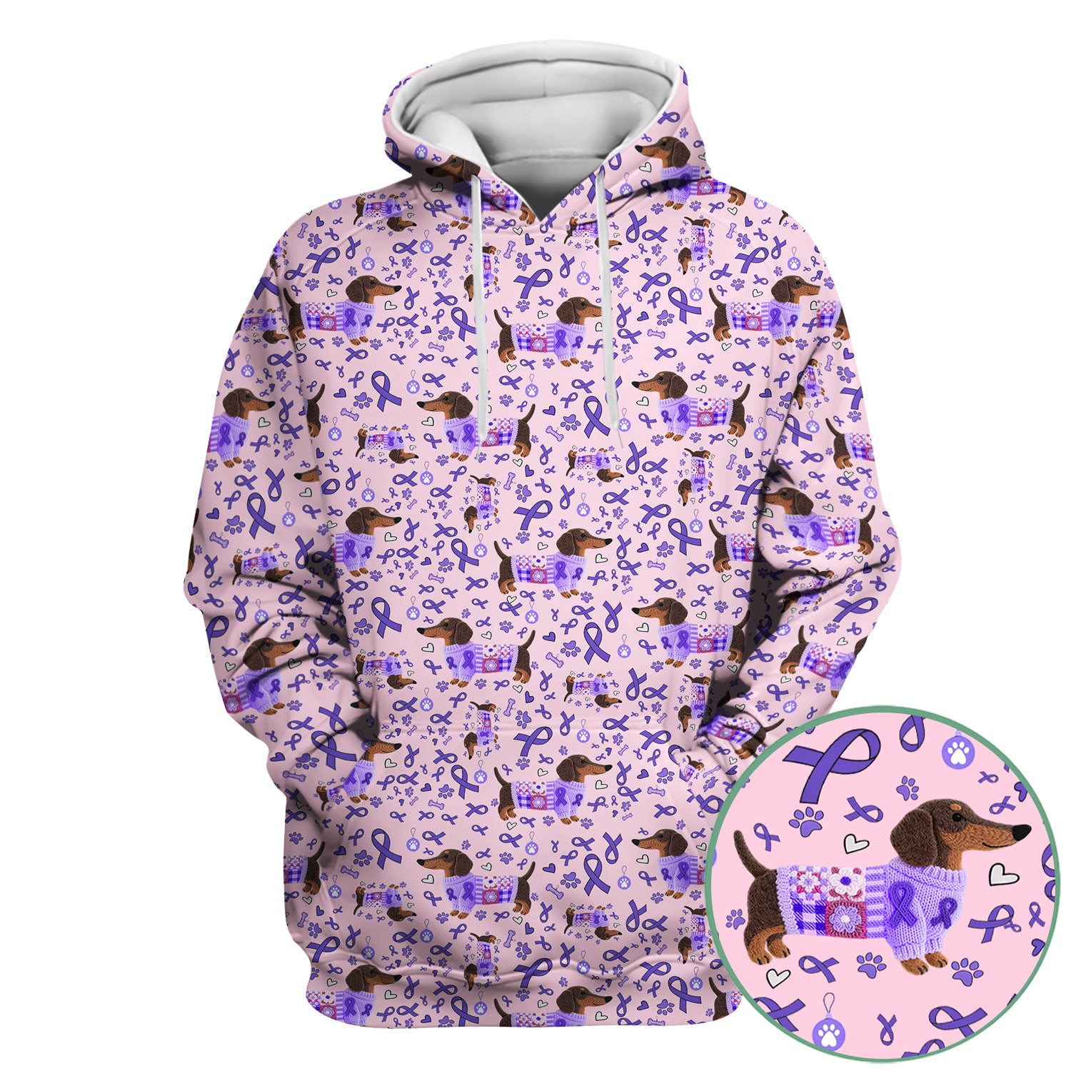 Purple Ribbon Dachshund Scrub Top for Nurses - Cute Awareness Dog Paw Prints - Support Lupus Cancer Med Uniform Gift for Women