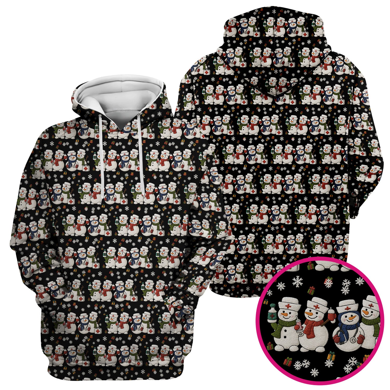 Cute Christmas Snowman Nurse Pattern Scrub Top, Breathable Fabrics Nursing Uniform