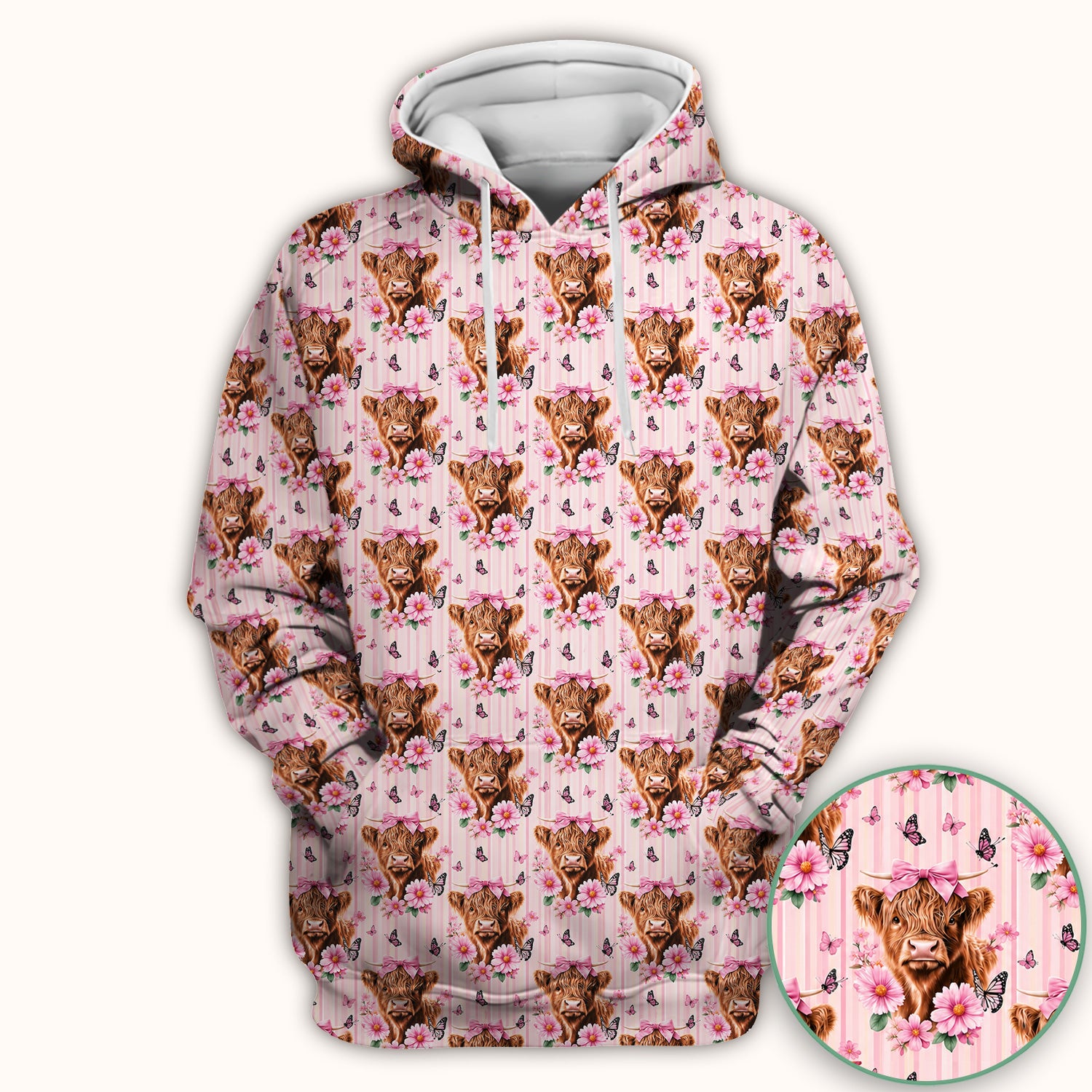 Pink Highland Cow Floral Scrub Top, Comfortable Scrubs for Nurses