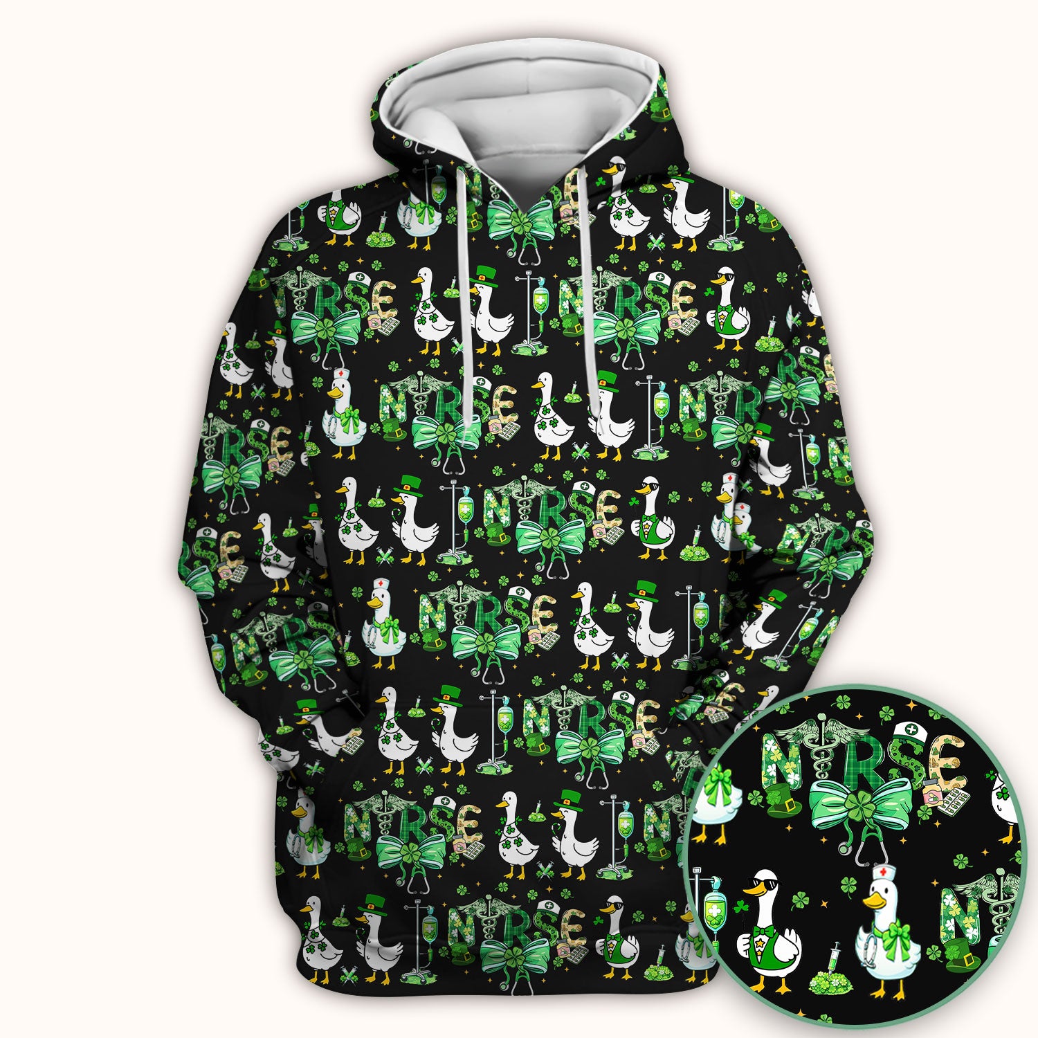 Funny Goose Nurse Shamrock Scrub Top, St. Patrick’s Day Nurse Pattern Shirt, Breathable Fabrics Nursing Uniform