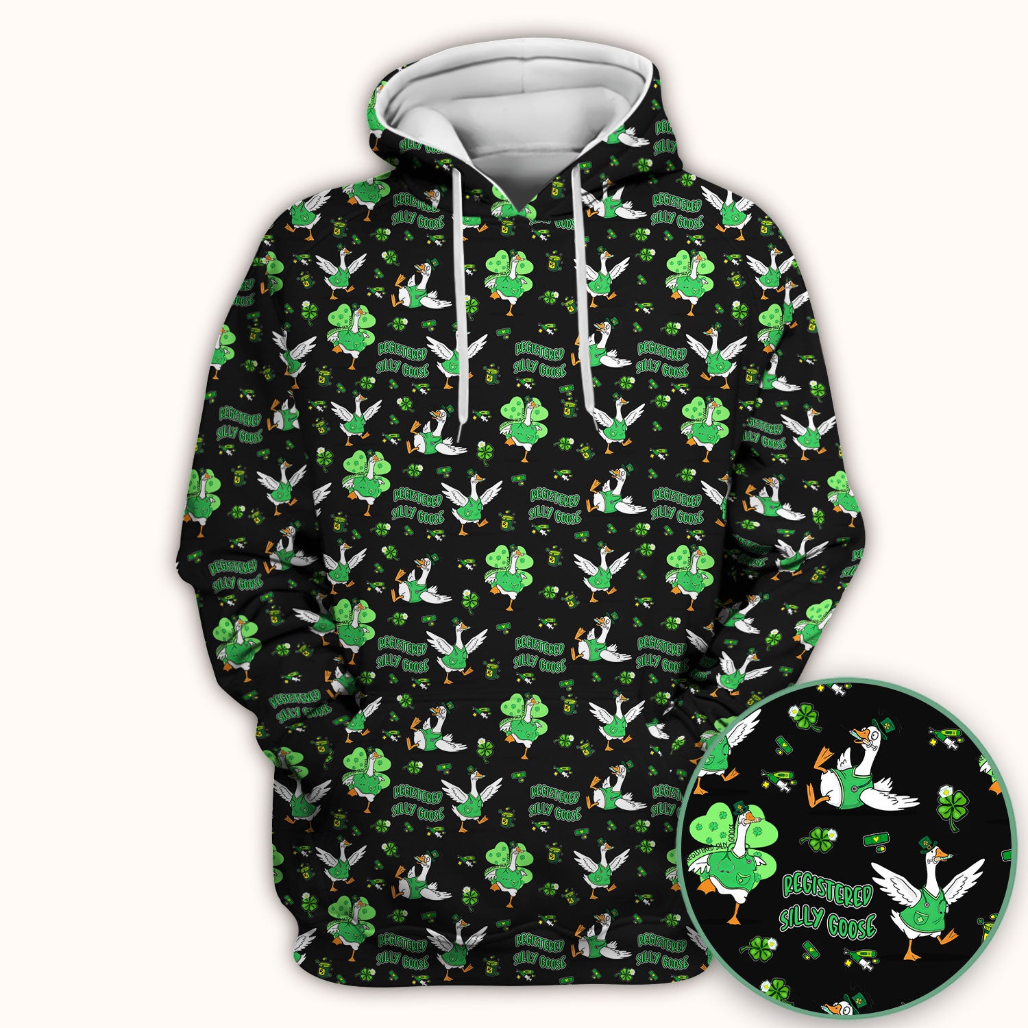 Silly Goose St. Patrick’s Day Scrub Top, Funny Goose Shamrock Pattern Nurse Scrub Shirt, Irish Green Nursing Uniform