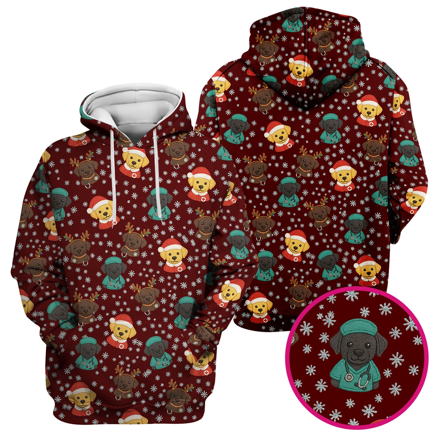 Christmas Dog Pattern Scrub Top, Cute Puppy Nurse Scrub Shirt, Holiday Nursing Uniform