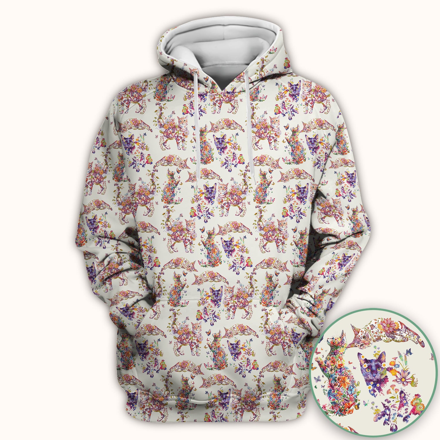 Whimsical Floral Cat Garden Pattern Scrub Top, Comfortable Scrubs for Nurses