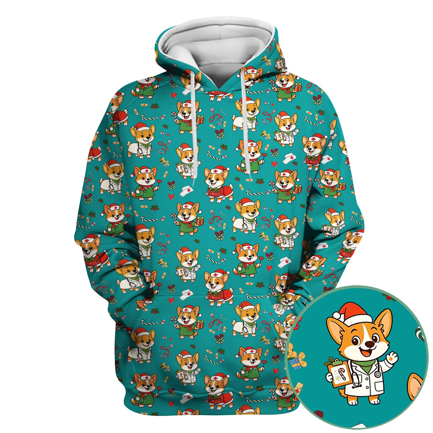 Cute Christmas Corgi Scrub Top - Cute Holiday Dog Nurse Uniform - Funny Medical Top Gift for RN CNA LPN Nursing Students