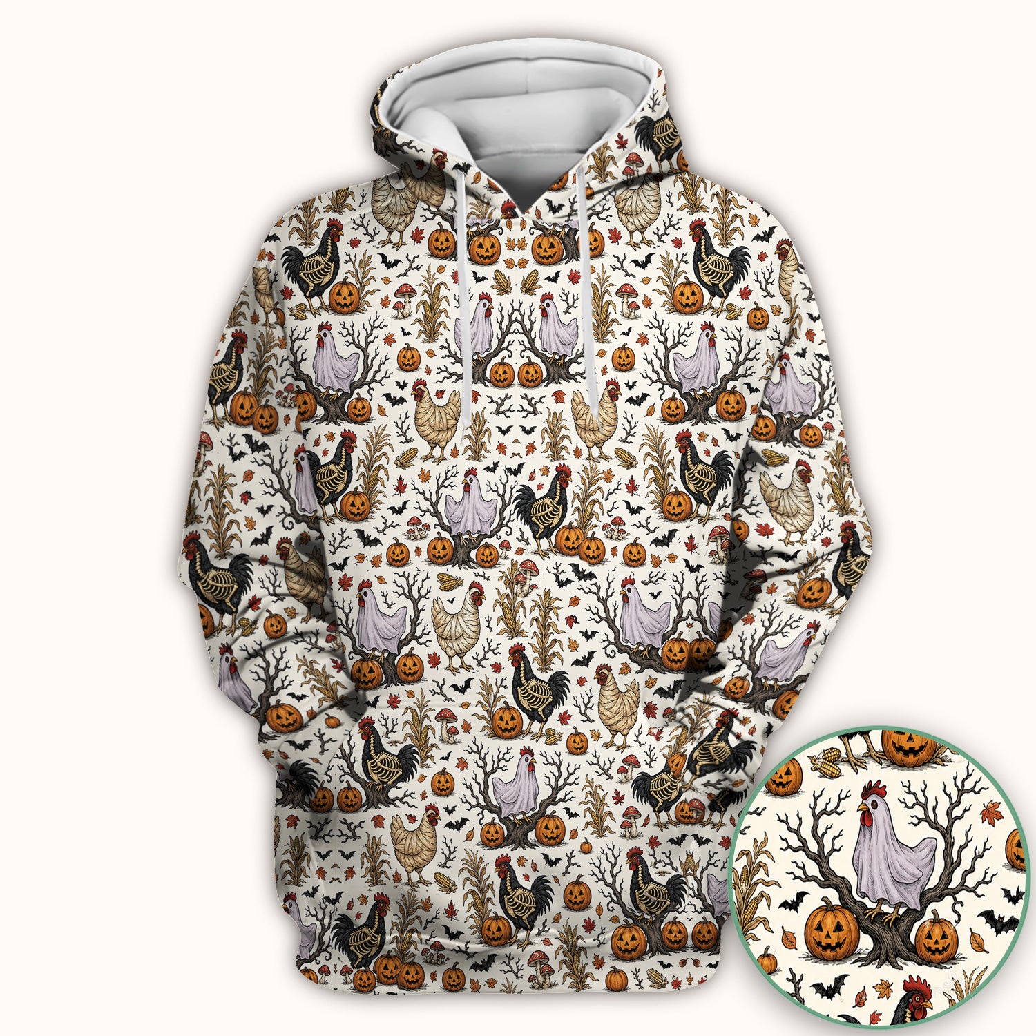 Halloween Skeleton Chickens Pattern Scrub Top, Comfortable Scrubs for Nurses