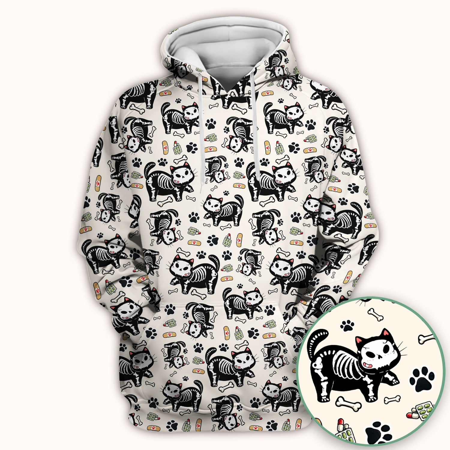 Skeleton Cat Medical Pattern Scrub Top, Comfortable Scrubs for Nurses