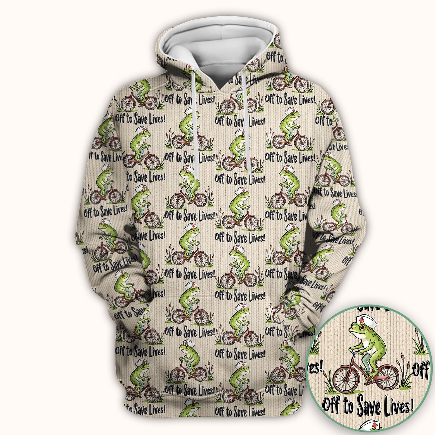 Nurse Frog Riding Bicycle Pattern Scrub Top, Breathable Fabrics Nursing Uniform Scrub Top, Comfortable Scrubs for Nurses