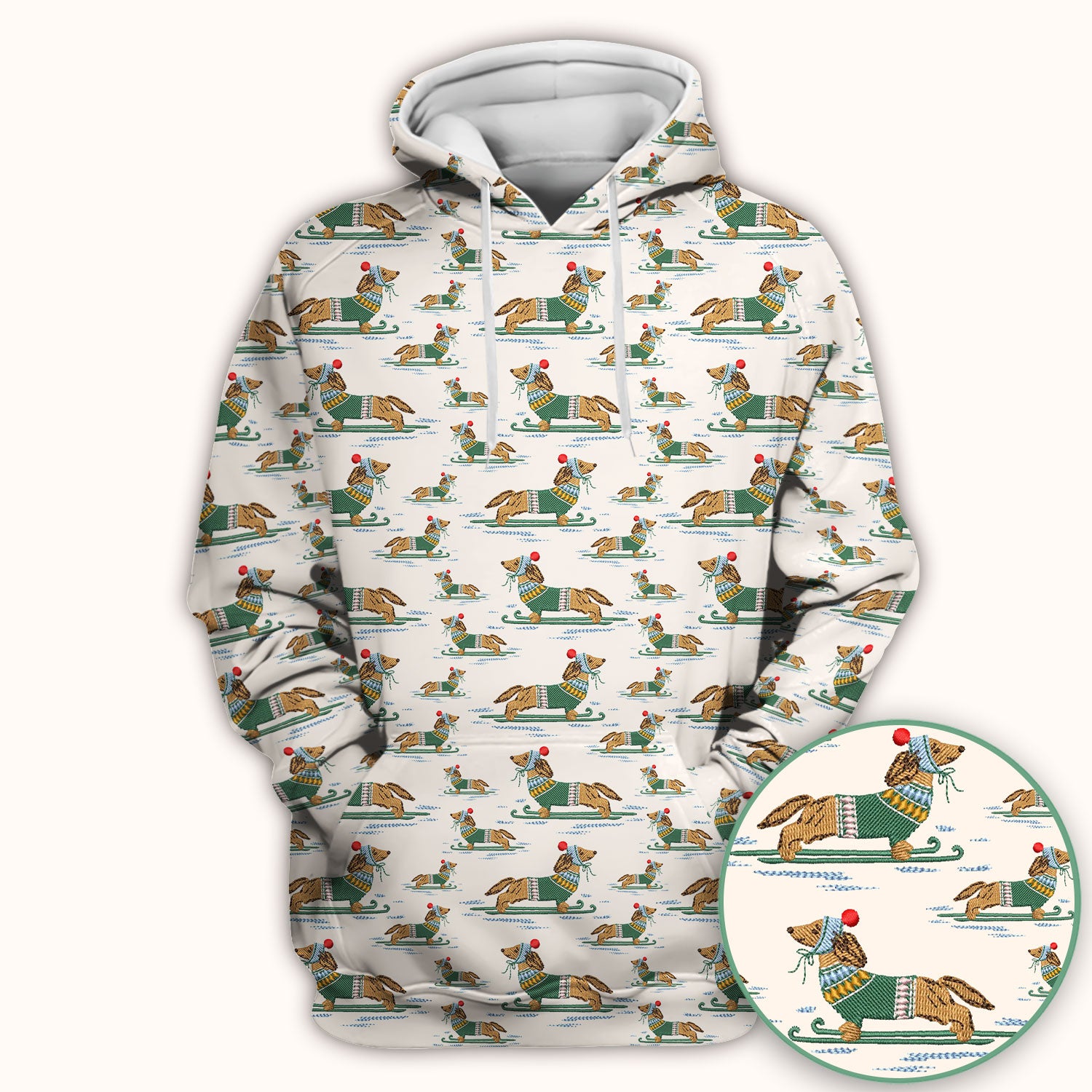 Dachshund Nurse Scrub Top, Wiener Dog Winter Pattern Shirt, Breathable Fabrics Nursing Uniform