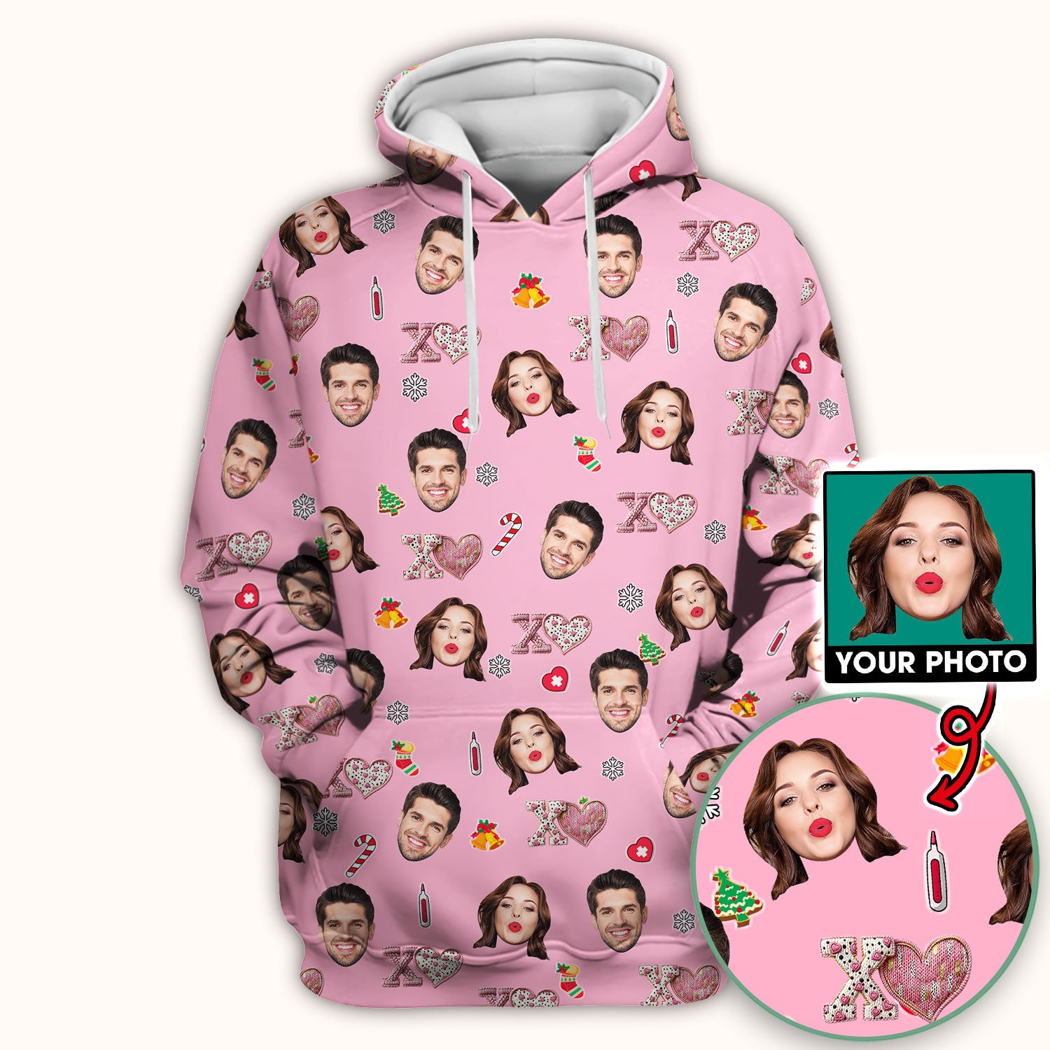 Custom Face Pattern XOXO Scrub Shirt, Personalized Photo Scrub Top, Breathable Fabrics Nursing Uniform