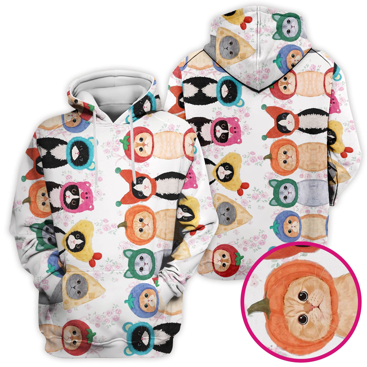 Funny Cartoon Cat Print Scrub Top, Nurse Healthcare Workwear