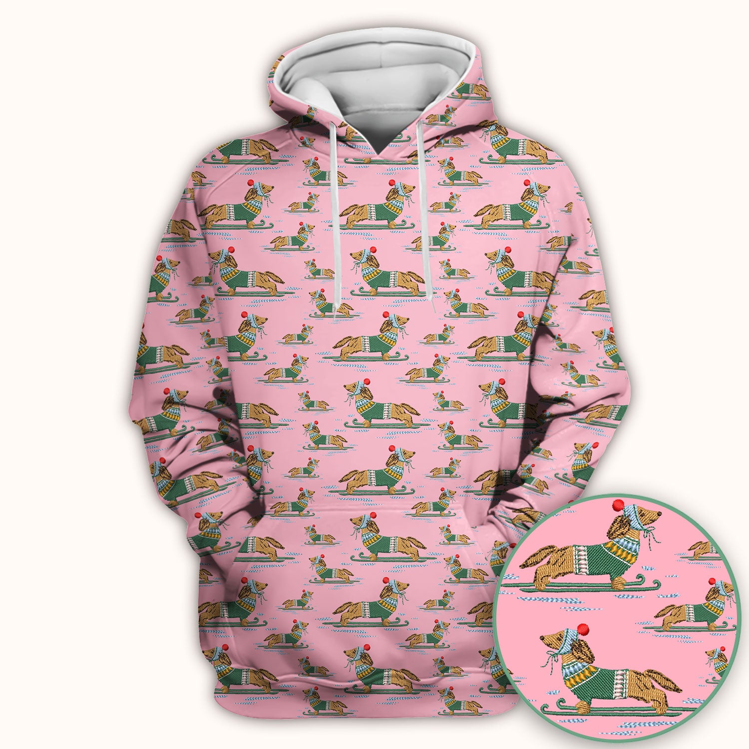 Dachshund Nurse Scrub Top, Wiener Dog Winter Pattern Shirt, Breathable Fabrics Nursing Uniform