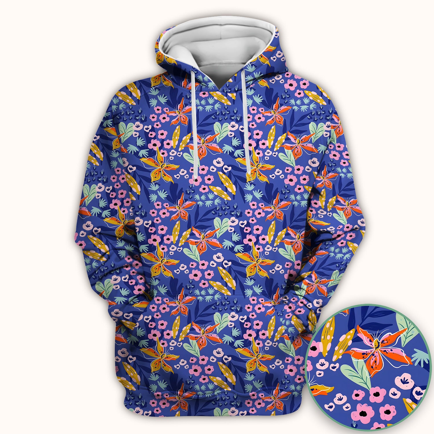 Nurse Blue Lily Floral Garden Pattern Scrub Top, Comfortable Scrubs for Nurses