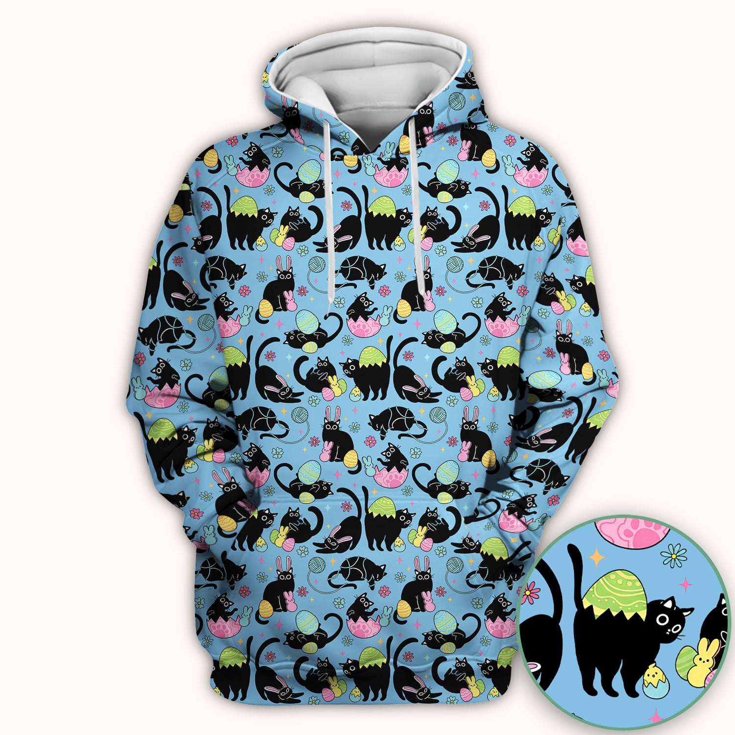 Funny Easter Black Cat Egg Pattern Scrub Top, Breathable Fabrics Nursing Uniform