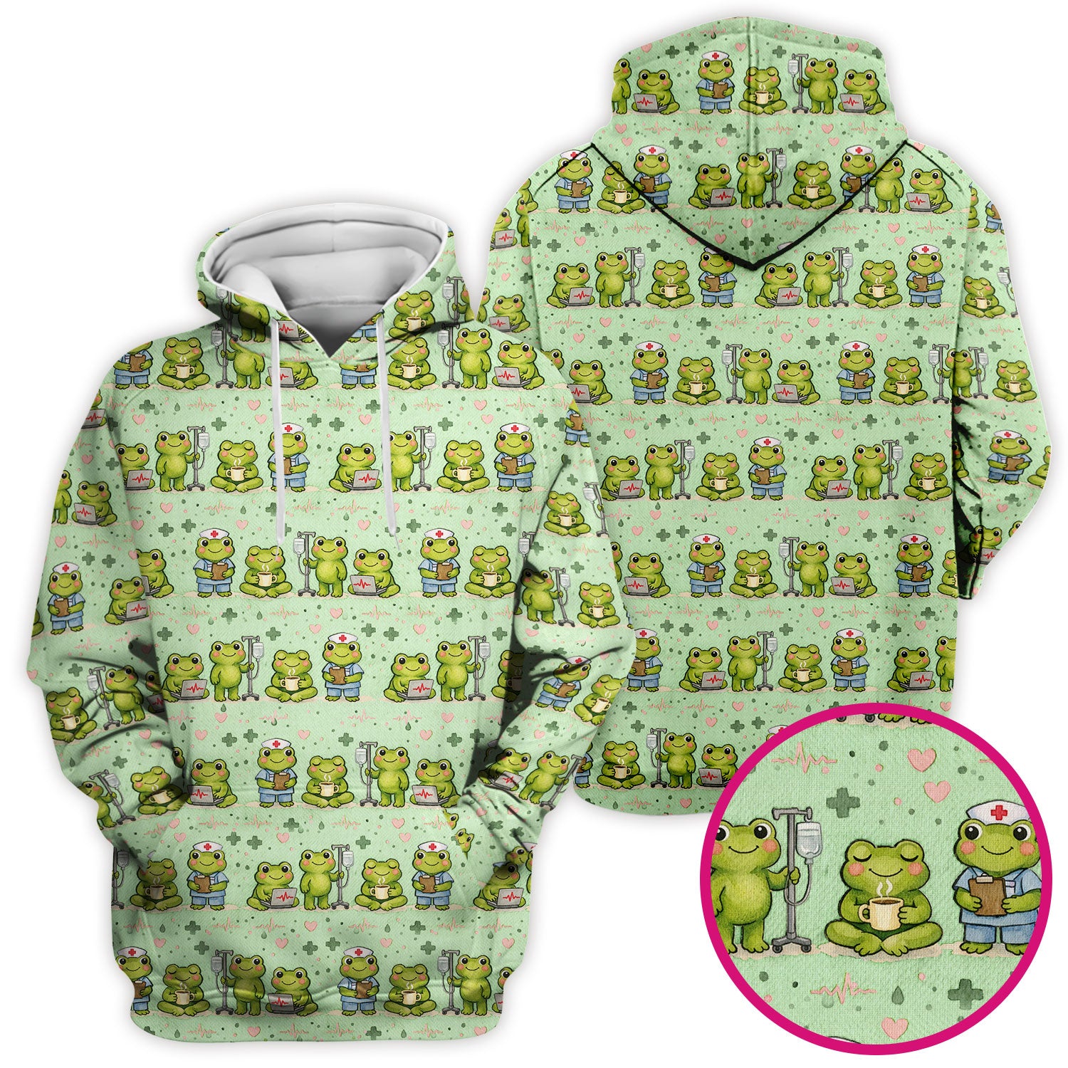 Adorable Frog Nurse Various Poses Print Scrub Top, Comfortable Scrubs for Nurses