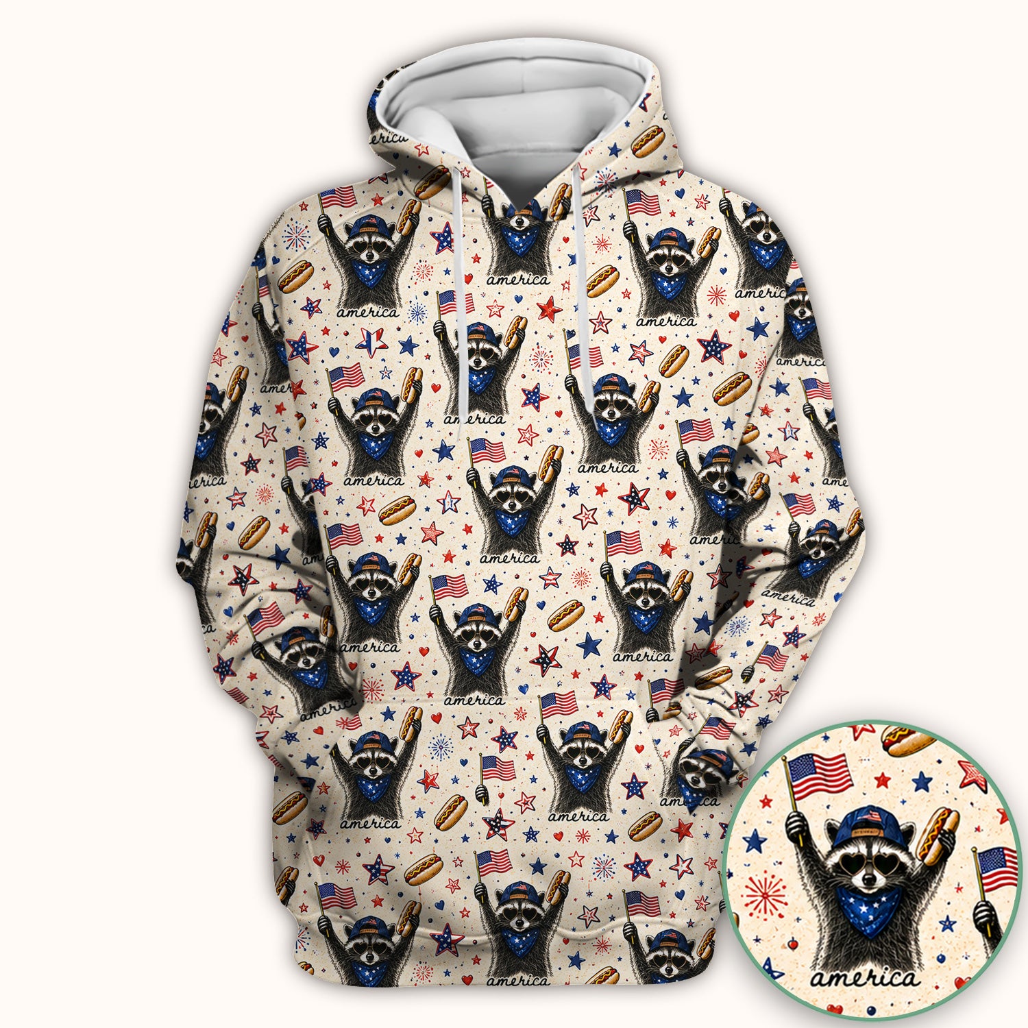 Patriotic Raccoon America Hotdog Pattern Scrub Top, Comfortable Scrubs for Nurses