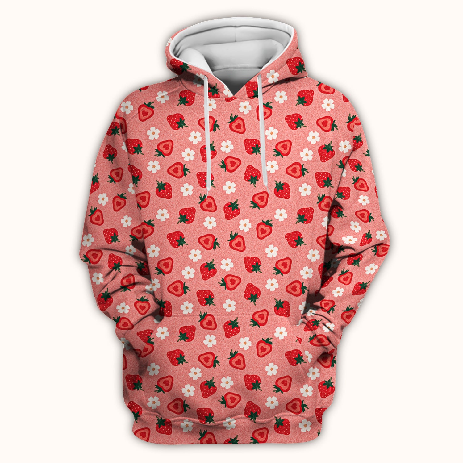 Sweet Strawberry Blossom Print Scrub Top, Breathable Fabrics Nursing Uniform