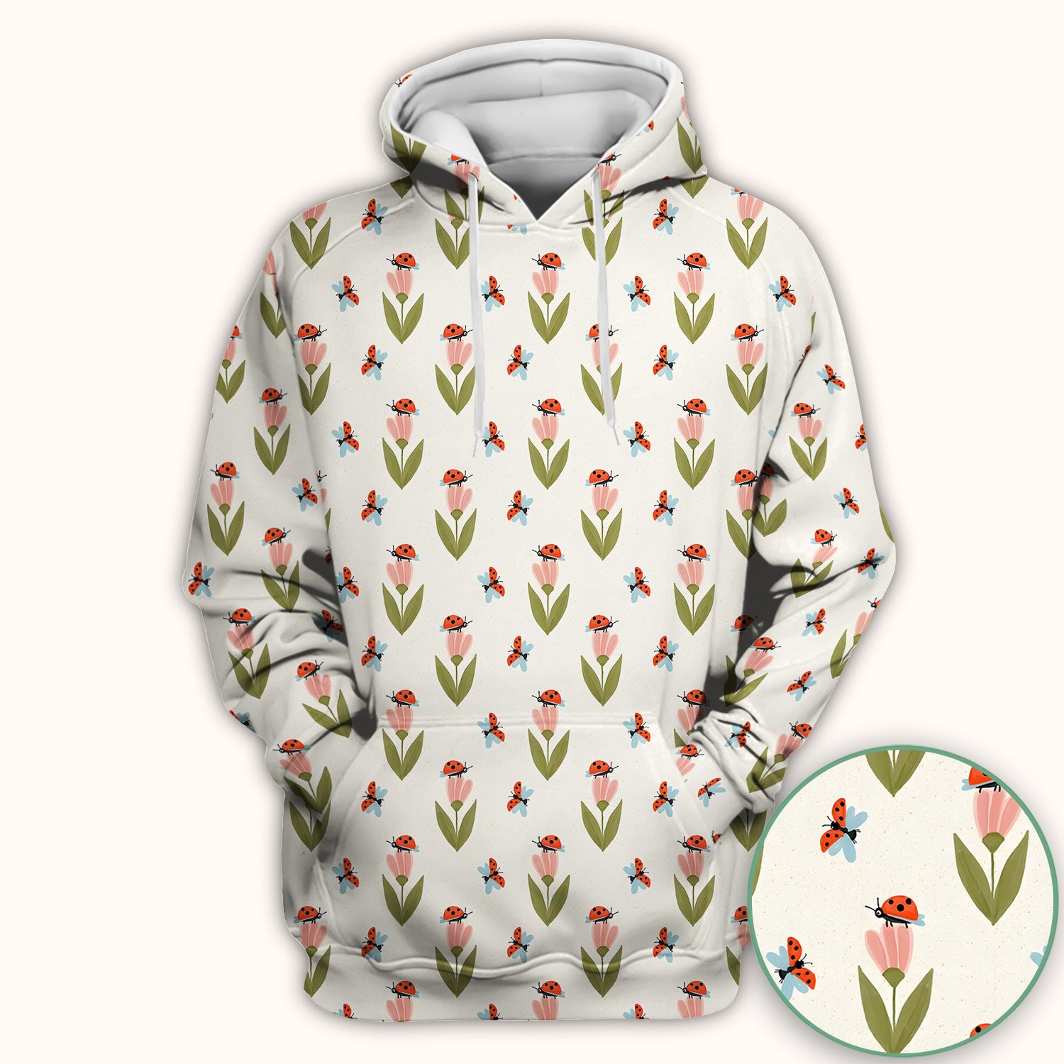 Cute Ladybug Tulip Floral Pattern Scrub Top, Comfortable Scrubs for Nurses