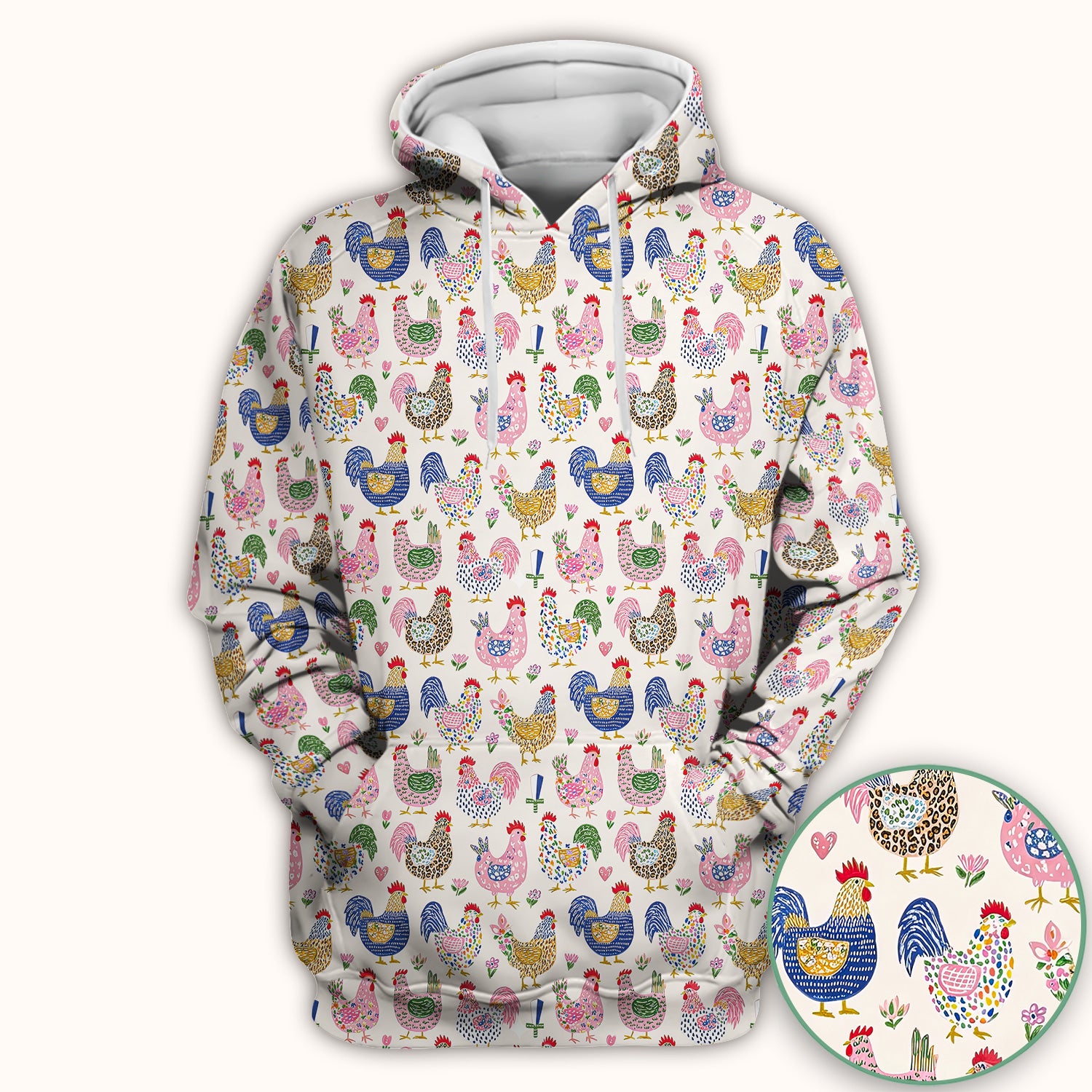 Funny Chicken Rooster Pattern Scrub Top, Breathable Fabrics Nursing Uniform