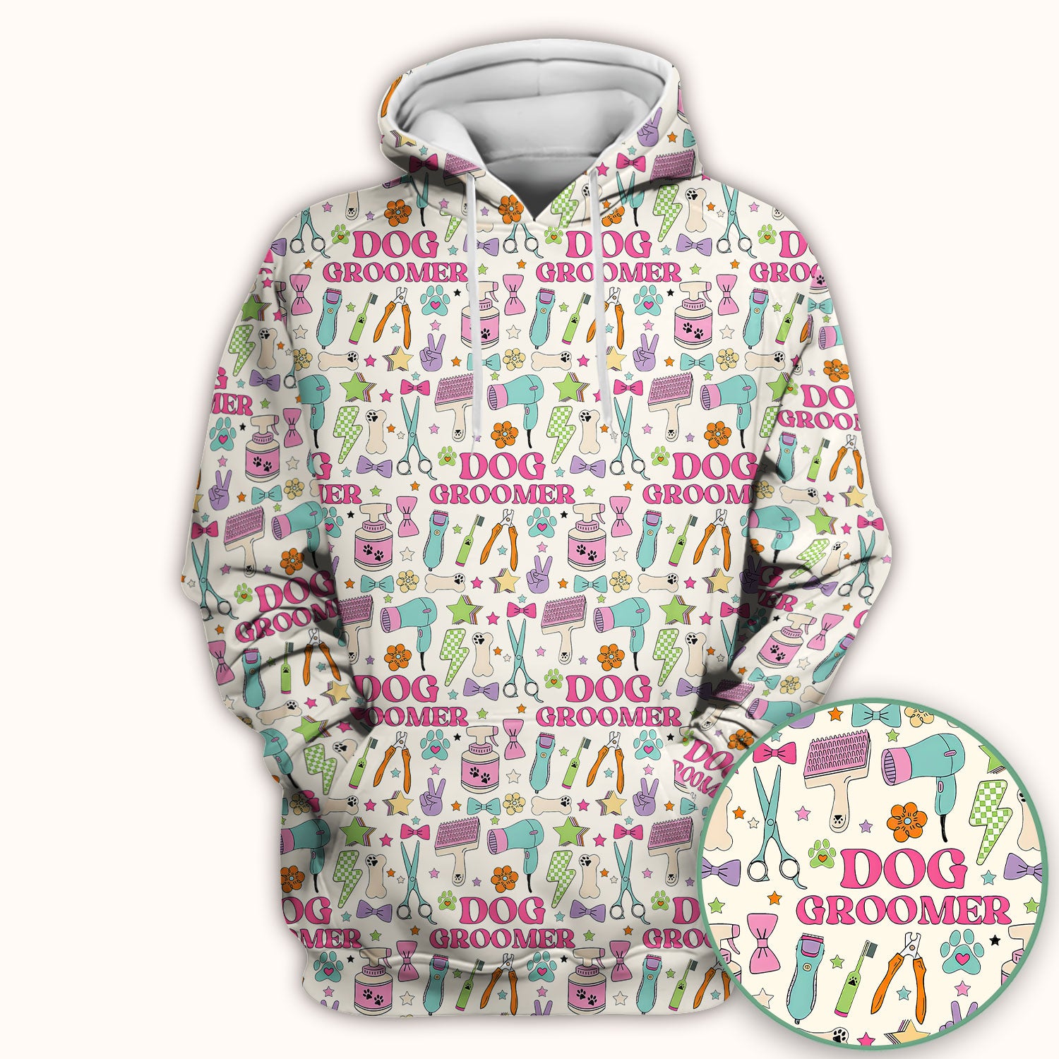 Dog Groomer Tools Pattern Nursing Scrub Top, Comfortable Scrubs for Nurses