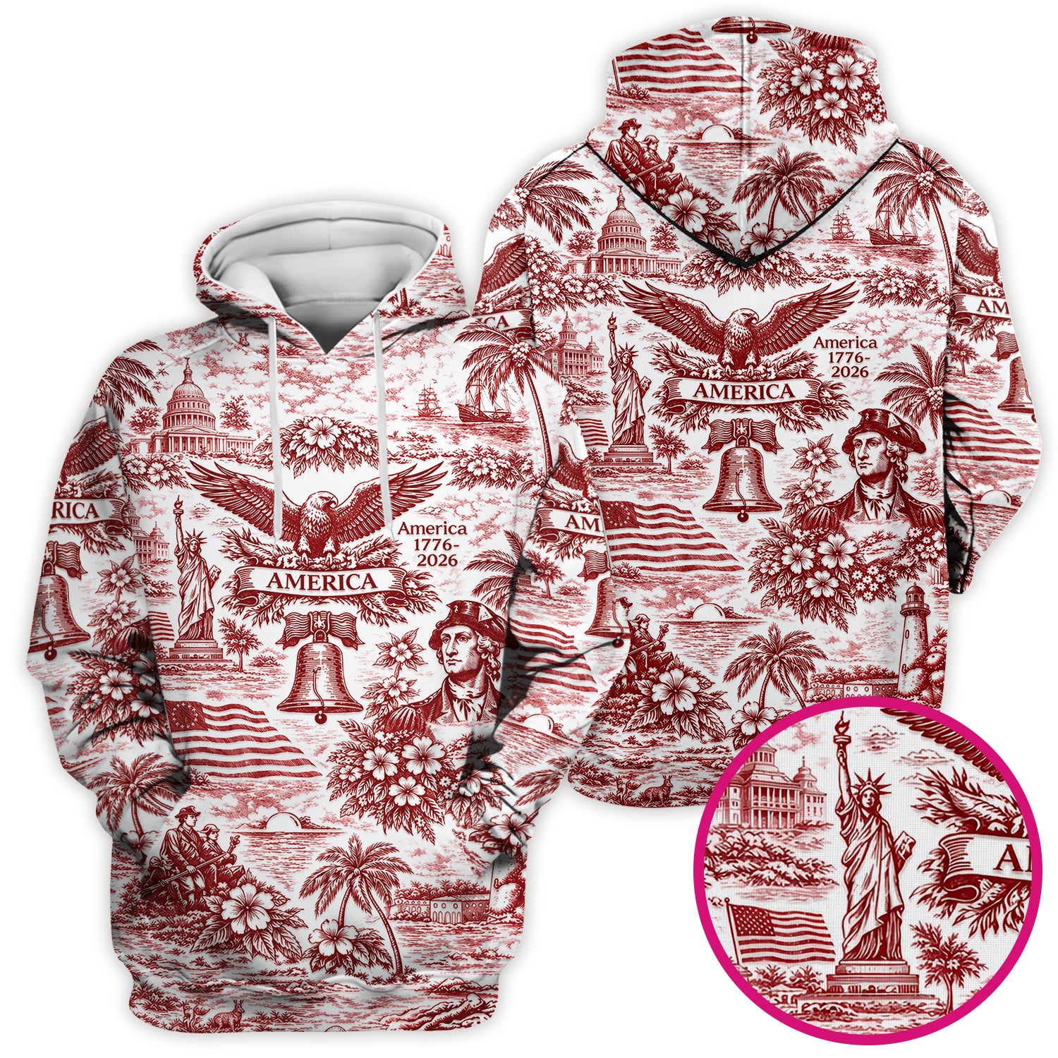 Patriotic America Heritage Toile Pattern Scrub Top, Breathable Fabrics Nursing Uniform