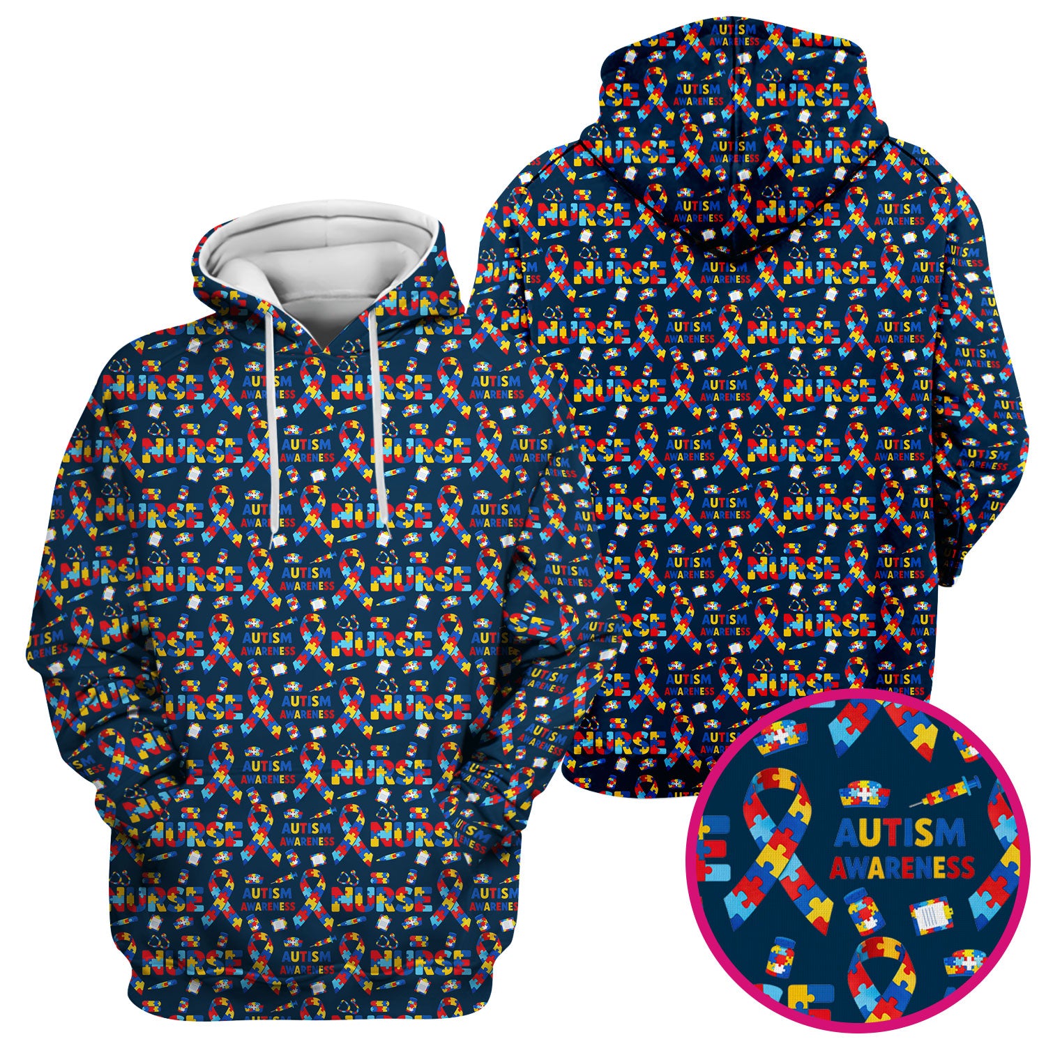 Autism Awareness Nurse Puzzle Ribbon Print Scrubs, Comfortable Scrubs for Nurses