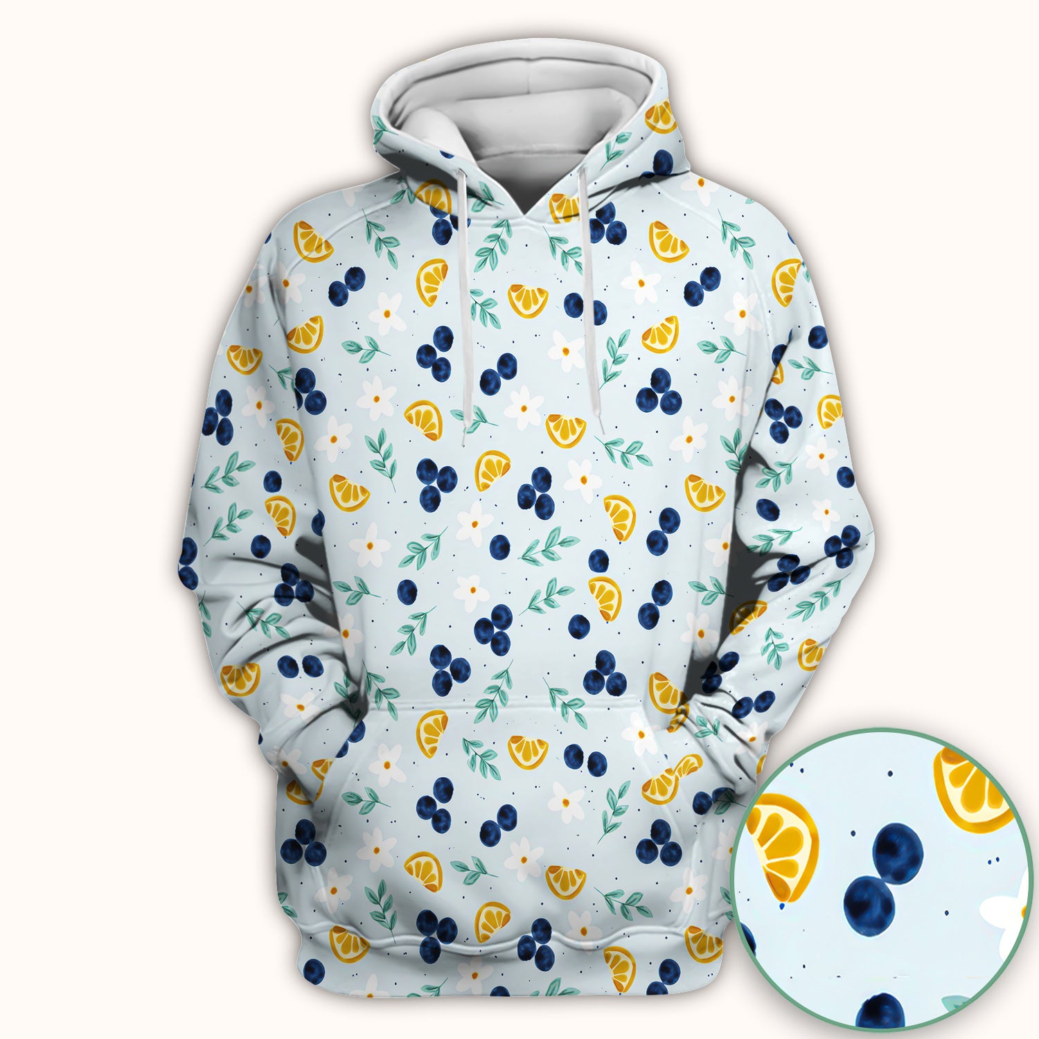 Blueberry Lemon Daisy Pattern Scrubs Top, Comfortable Scrubs for Nurses